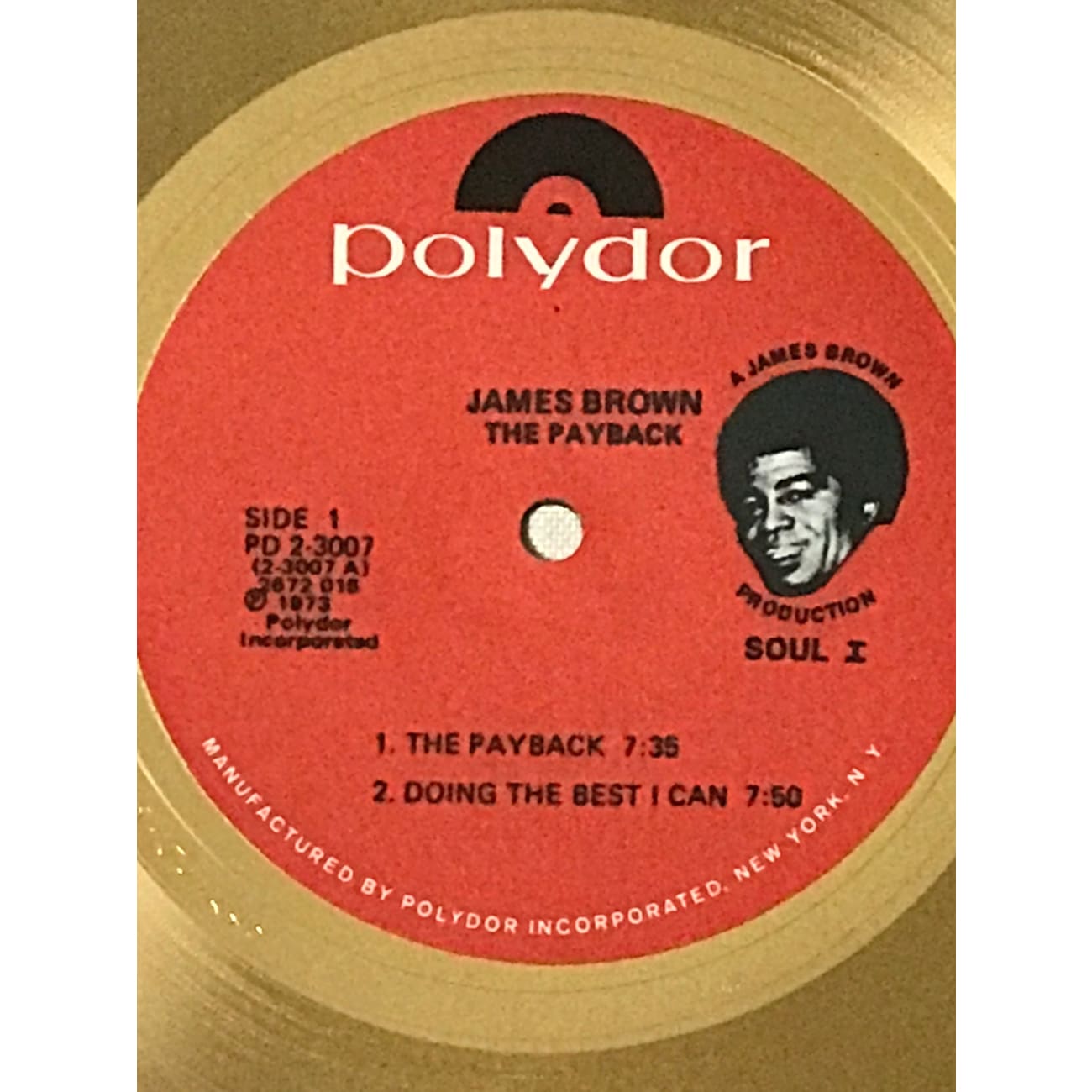 James Brown The Payback White Matte RIAA Gold LP Award - Rare Vinyl Record Collector's Edition for Music Enthusiasts & Home Decor Display