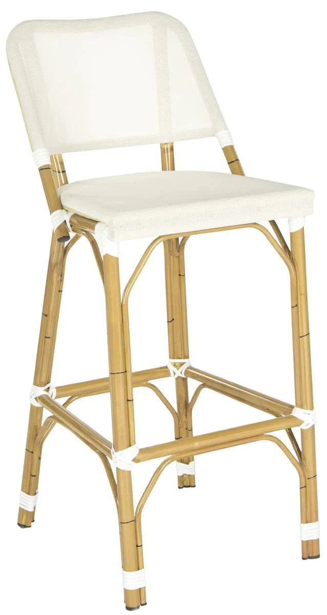 Beige Indoor Outdoor Bar Stool with Faux Bamboo Frame - Patio, Kitchen, Bar & Dining Room Furniture for Home Decor