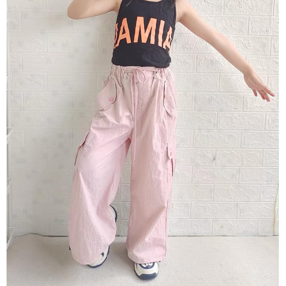 Girls Cargo Pants for Kids - Loose Fit Hip Hop Street Dance Trousers with Pockets | Comfortable Casual Wear for School, Playground and Outdoor Activities