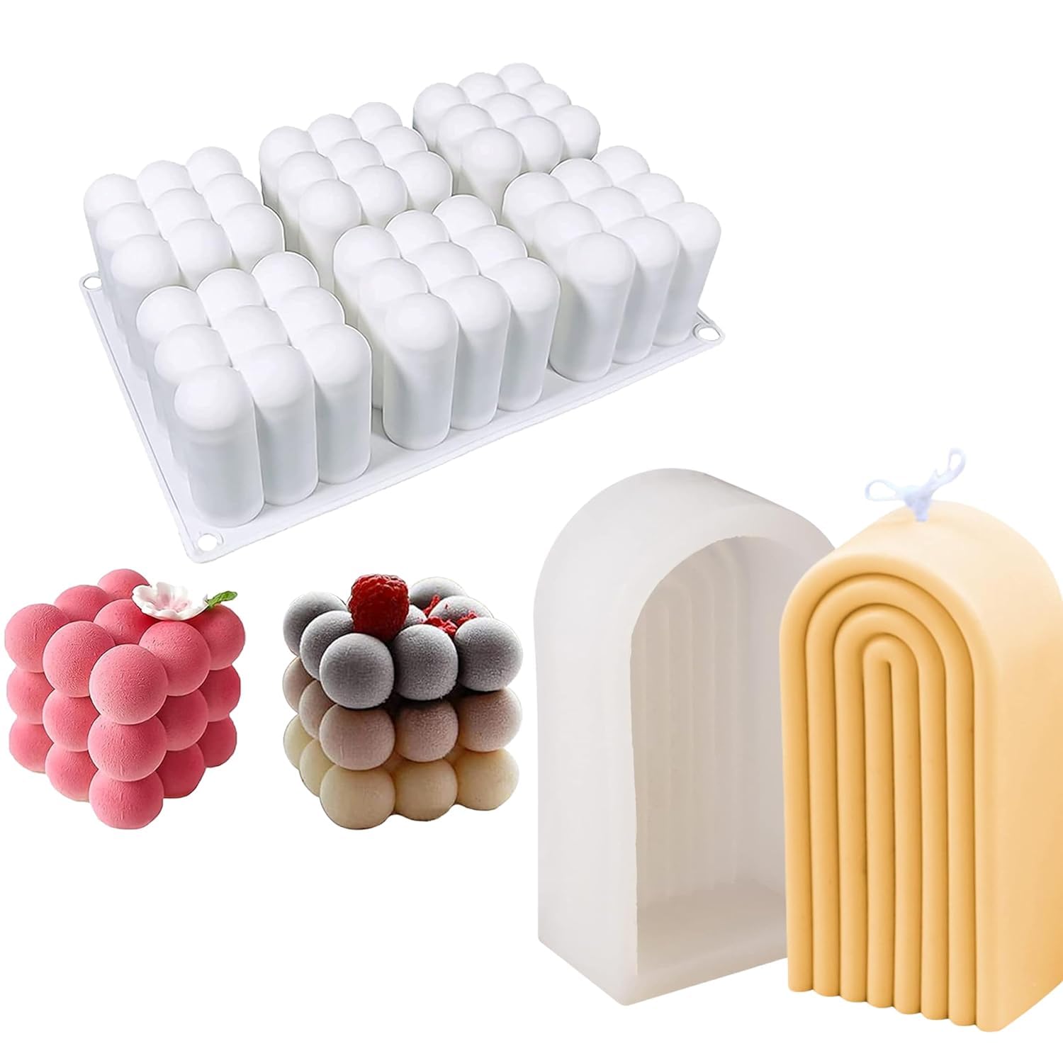 Radiance Store Silicone Bubble & Rainbow Candle Mold Set - DIY Pillar Candle, Epoxy Resin Molds for Lotion Bars, Bath Bombs, Clay Crafts - Perfect for Home Decor, Wedding Centerpieces & Spa Gift Making