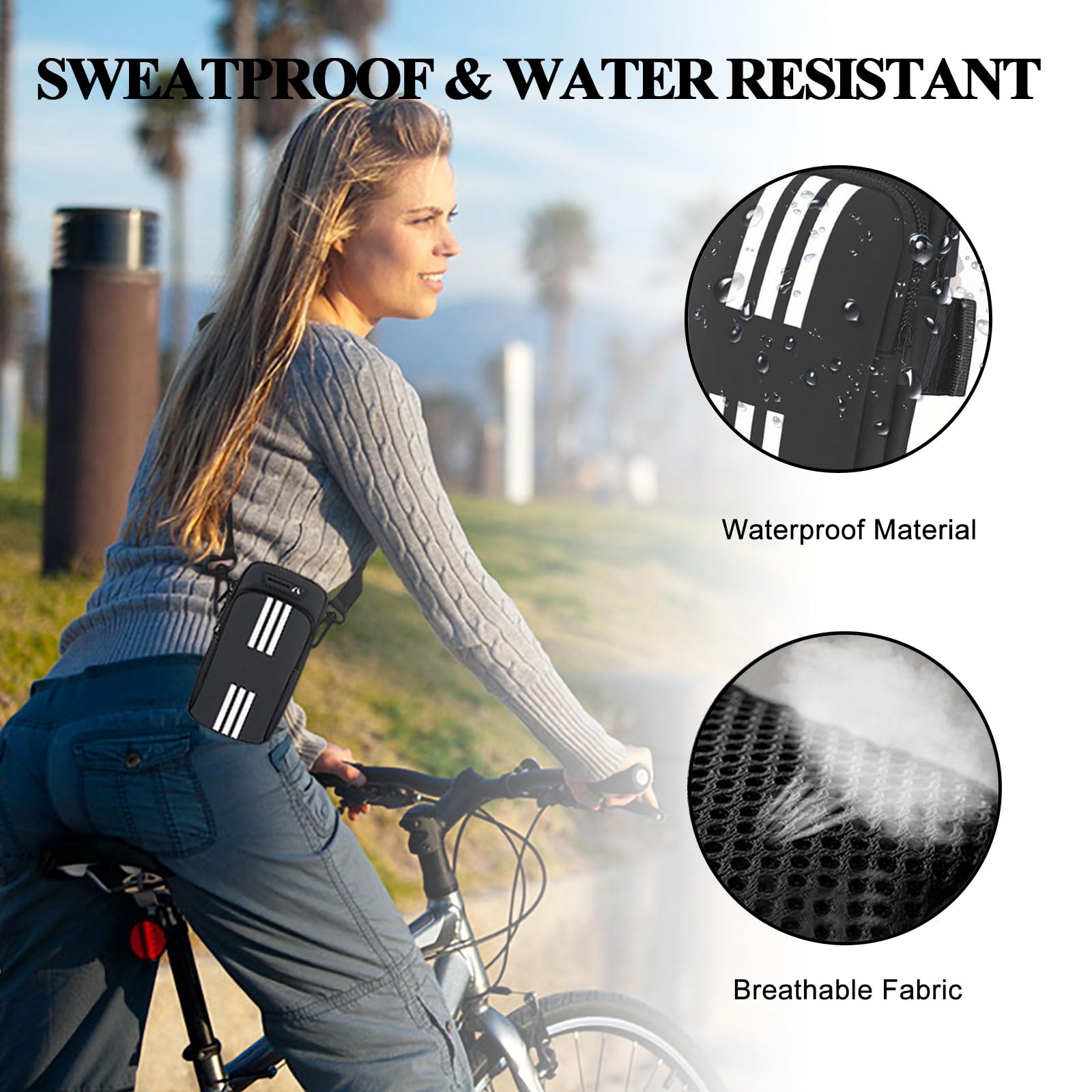 Running Armband Phone Holder - Adjustable Crossbody Pouch for iPhone 15/14/13/12/11 Pro Max/XS/XR/X/8/7/6 Plus & Samsung Galaxy S24/Note - Hands-Free Workout Accessory for Jogging, Gym & Outdoor Activities