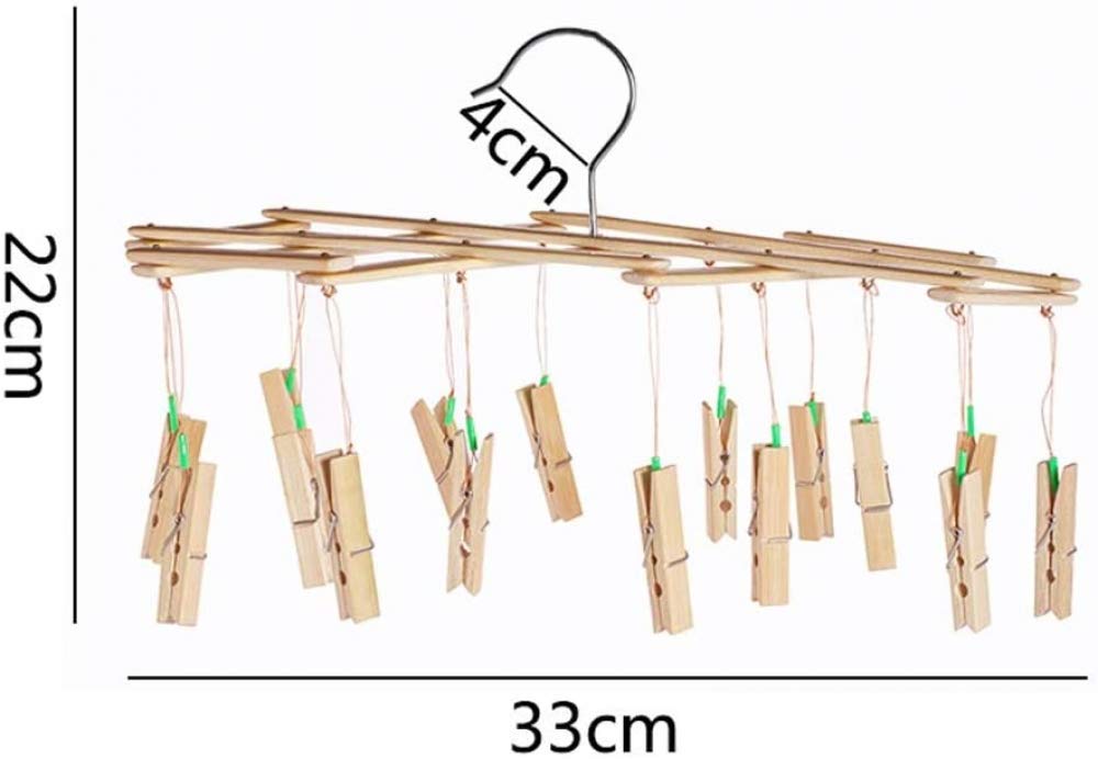 Bamboo Sock Dryer & Folding Hangers - Space Saving Laundry Drying Racks with Clips for Socks, Underwear & Delicates - Perfect for Small Apartments, Dorms & Travel Use