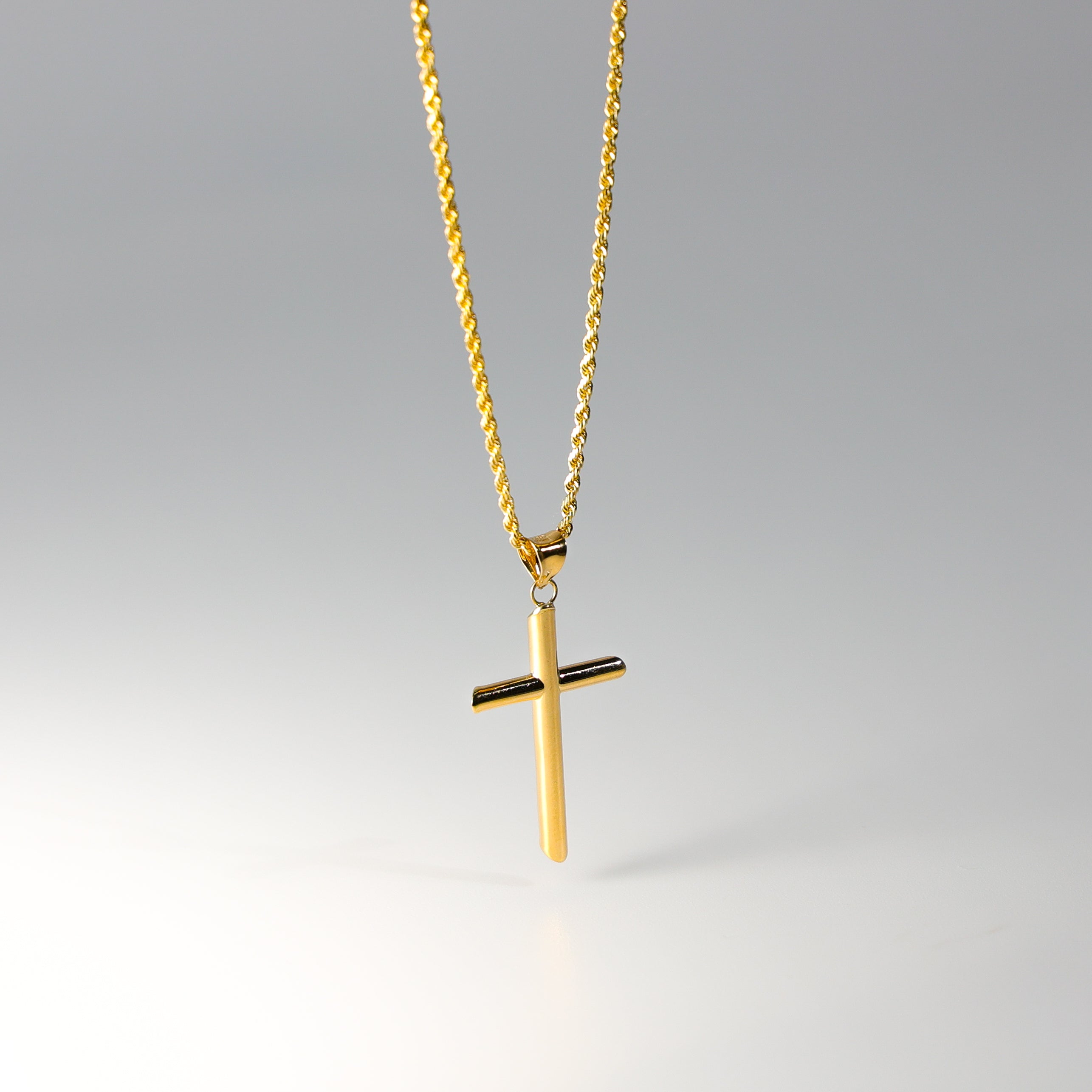 Gold Classic Plain Tube Cross Pendant Necklace - Model 16 | Religious Jewelry for Women & Men | Perfect for Church, Weddings & Everyday Wear