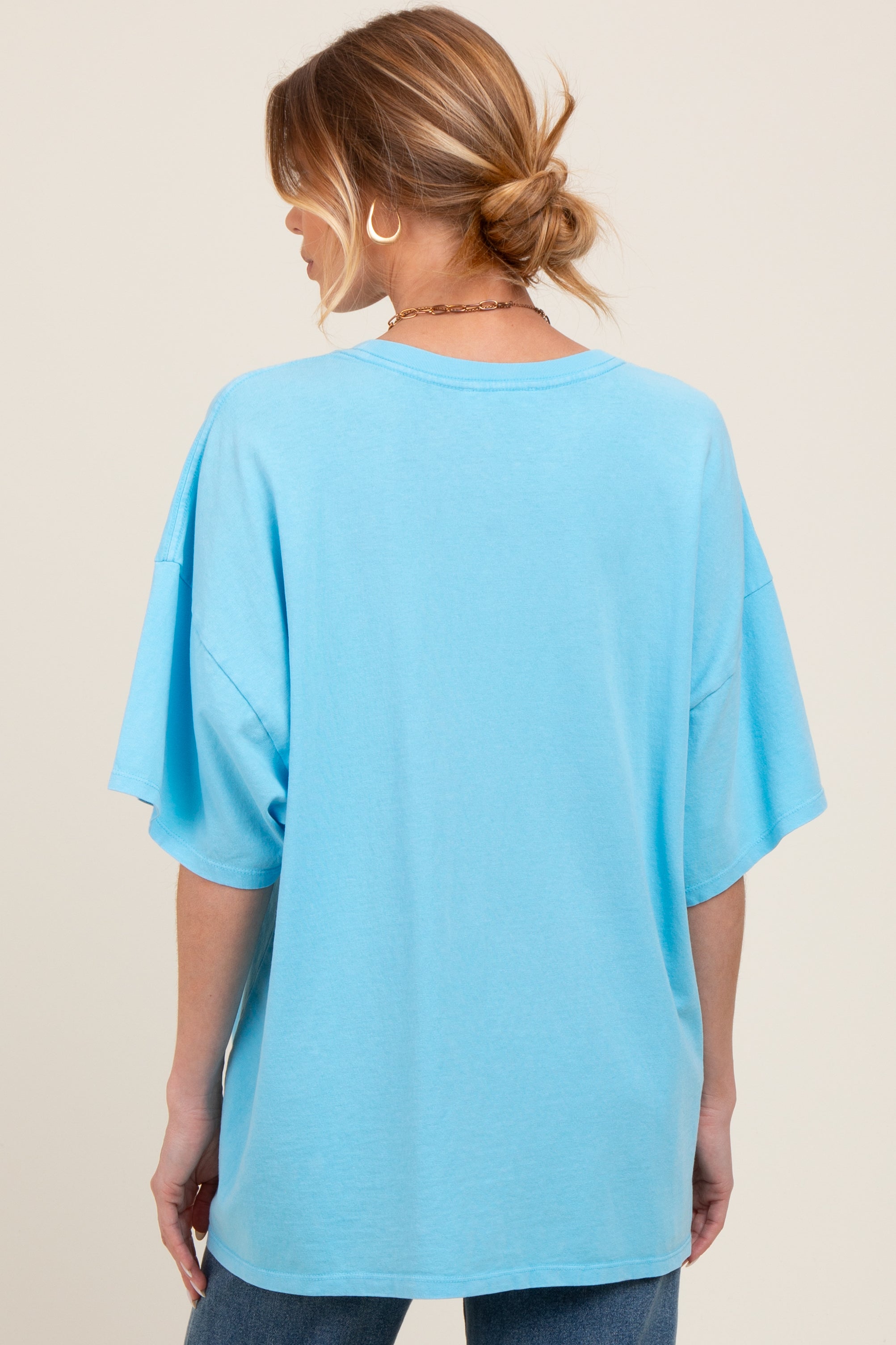 Aqua Blue Mineral Washed Oversized Maternity T-Shirt for Pregnancy Comfort - Soft Cotton Relaxing Shirt for Expecting Moms - Perfect for Casual Wear, Maternity Photos & Everyday Comfort