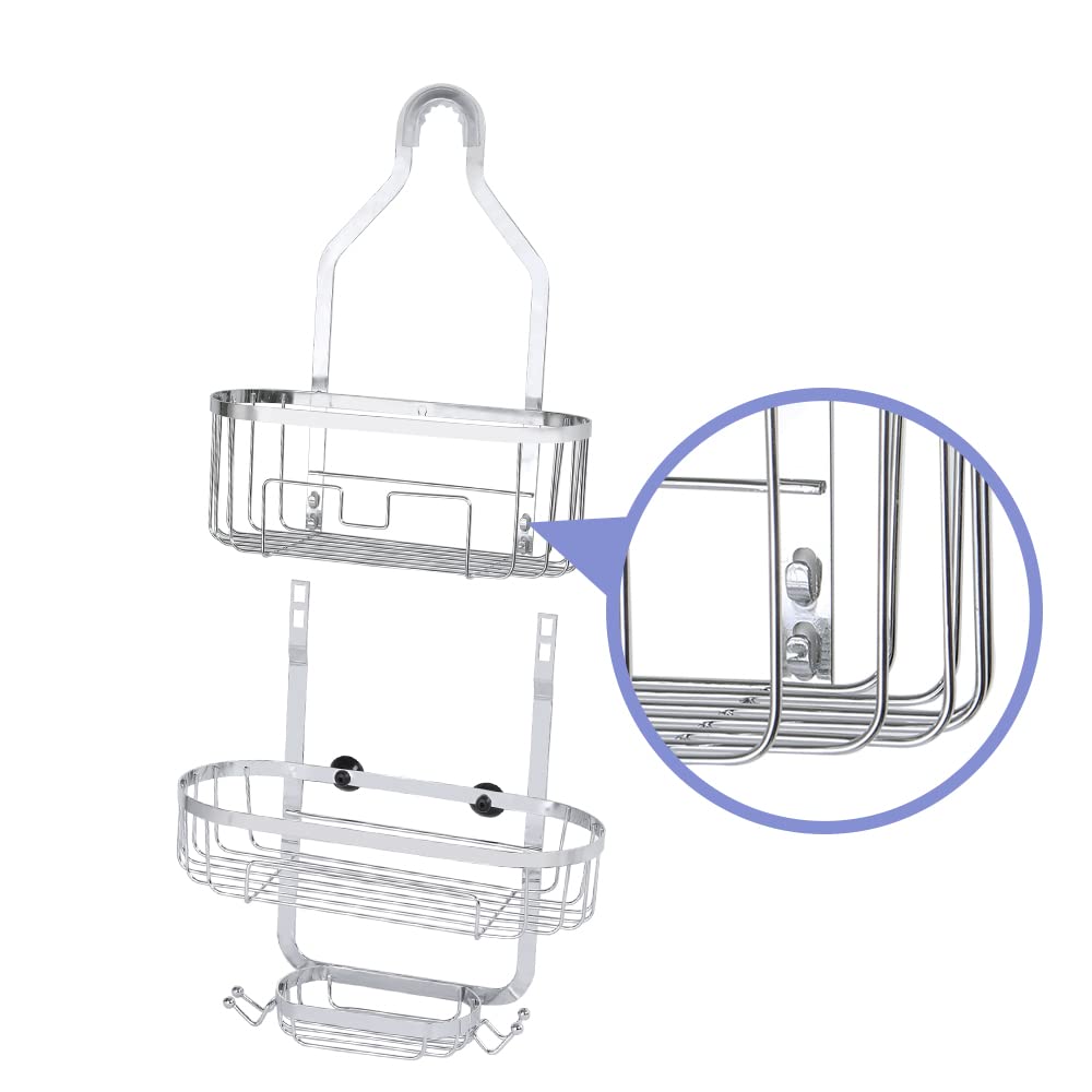 Rustproof Over the Shower Caddy Organizer with 2 Baskets & 4 Hooks - Perfect for Shampoo, Conditioner & Soap Storage - Bathroom Hanging Shower Shelf (Silver) - Ideal for Small Spaces, Dorm Rooms & Apartment Showers