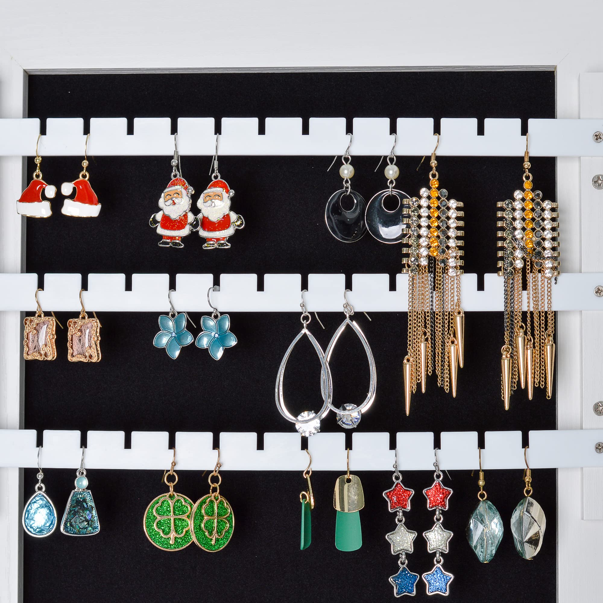 Hanging Mirror Jewelry Cabinet with Storage - Sliding Full Length Mirror Jewelry Armoire Organizer, Wall Mounted & Door Mounted with LED Lights - White - Perfect for Bedroom, Closet & Dressing Room Organization