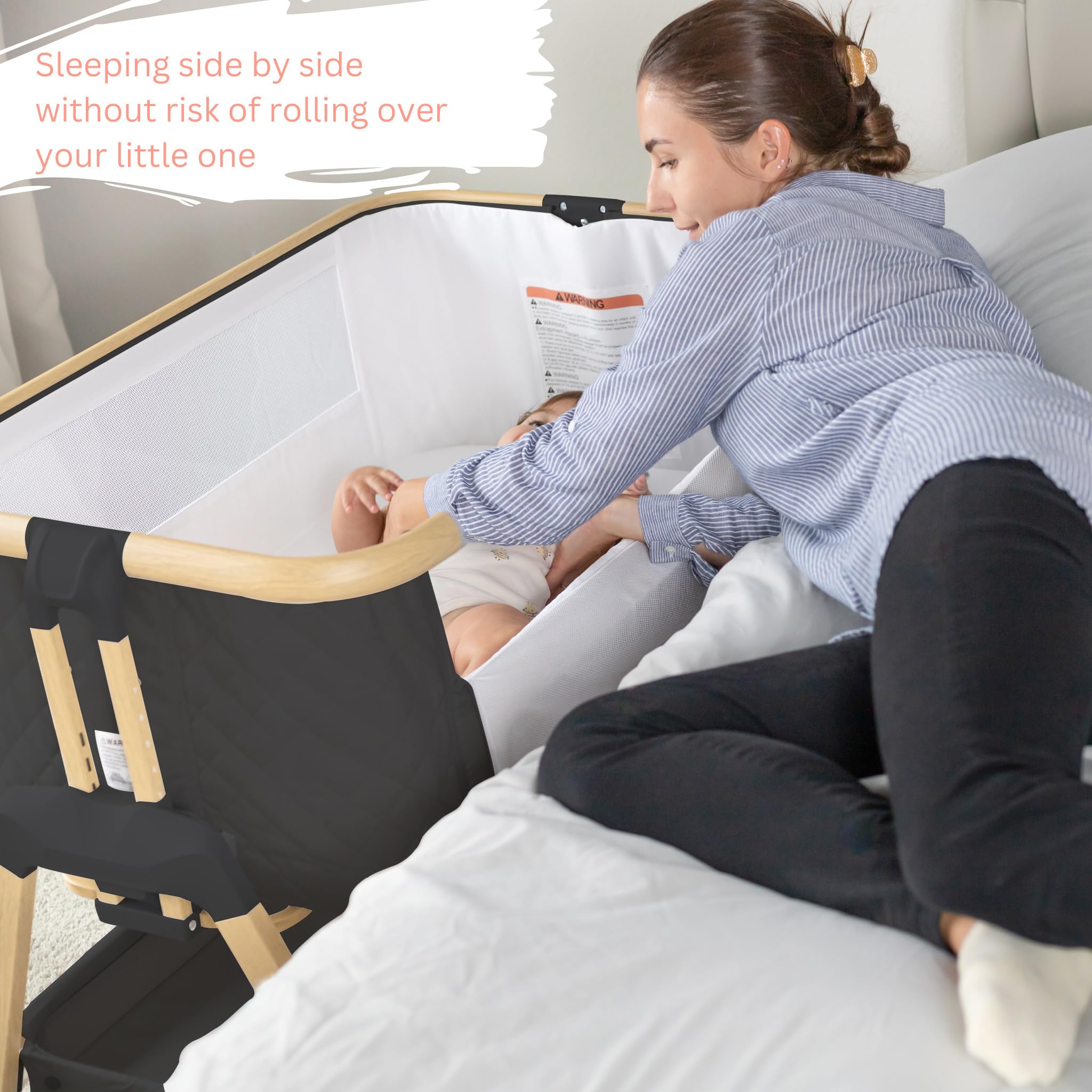3 in 1 Portable Baby Bassinet with Wheels - Adjustable Bedside Sleeper Crib for Newborns & Infants, 7 Height Settings with Comfort Foam Mattress, Storage Basket & Carry Bag Included - Perfect for Nursery, Bedroom & Travel