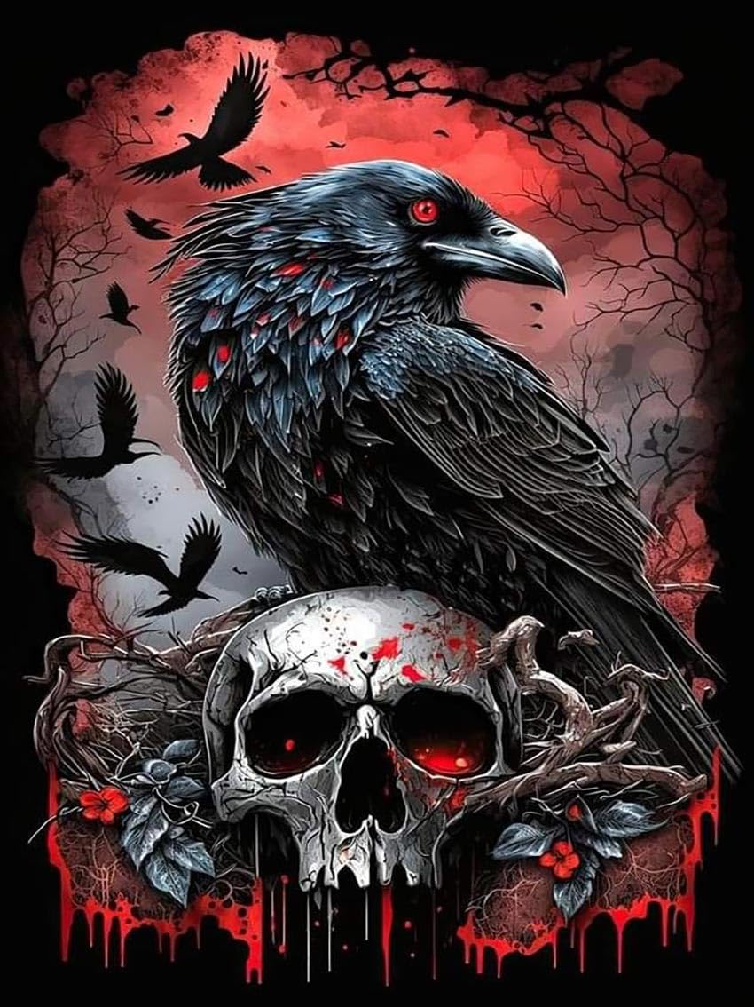 5D Halloween Skull Diamond Painting Kit for Adults - DIY Full Drill Diamond Art 12x16 Inch, Beginner-Friendly Home Wall Decor for Halloween Party, Gifts & Craft Room Decoration