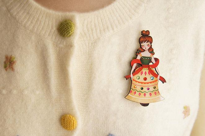 Laliblue Christmas Bell Girl Brooch - Elegant Holiday Pin for Women | Perfect for Christmas Parties, Gift Exchanges & Festive Outfits