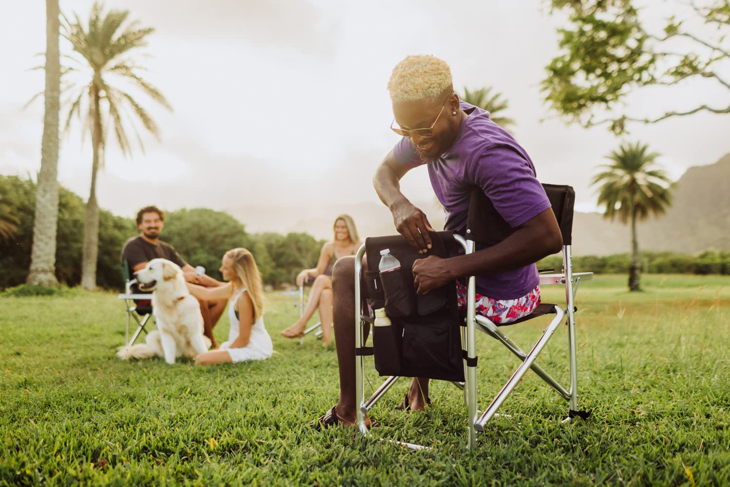 PICNIC TIME NCAA California Bears Folding Sports Chair with Side Table - Portable Beach & Camping Chair for Adults - Perfect for Tailgating, Outdoor Concerts & Picnics