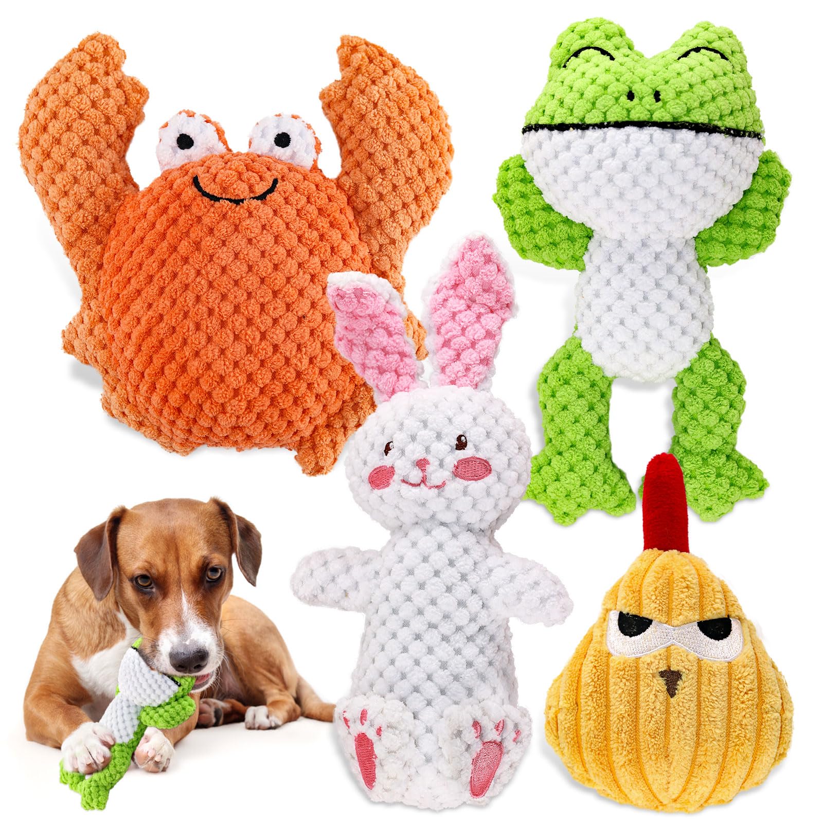 4 Pack Squeaky Dog Toys - Soft Plush Chew Toys for Puppies & Small to Medium Dogs - Interactive Teething Relief & Playtime Fun - Perfect for Indoor, Outdoor & Training Use