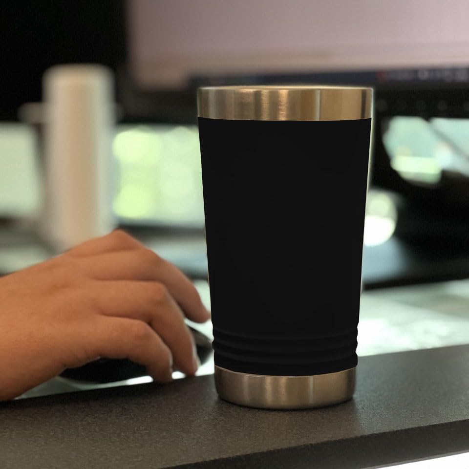 LaserGram 16oz Vacuum Insulated Stainless Steel Tumbler with Lid - Personalized Engraved Great White Shark Design - Keeps Drinks Hot/Cold for Hours - Perfect for Coffee, Tea, Beer & Outdoor Activities (Black)