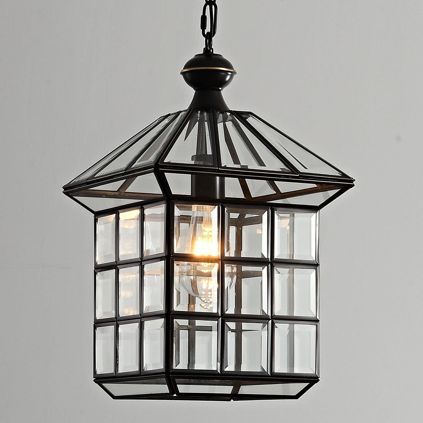 Milaii Copper Bronze Outdoor Pendant Light Fixtures - Waterproof Hanging Porch Light with Clear Glass, Anti-Rust Patio Entryway Chandelier - Perfect for Porch, Garden, Patio, and Outdoor Entryway Lighting