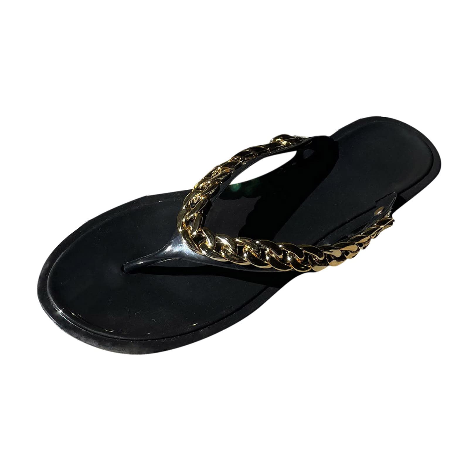 ZSpzx Women's Memory Foam House Slippers with Back Support - Fashion Shiny Flip Flop Sandals for Summer & Beach Wear - Comfortable Slip-On Indoor/Outdoor Slippers (Black, Size 9.5-10) - Perfect for Lounging, Travel & Home Comfort