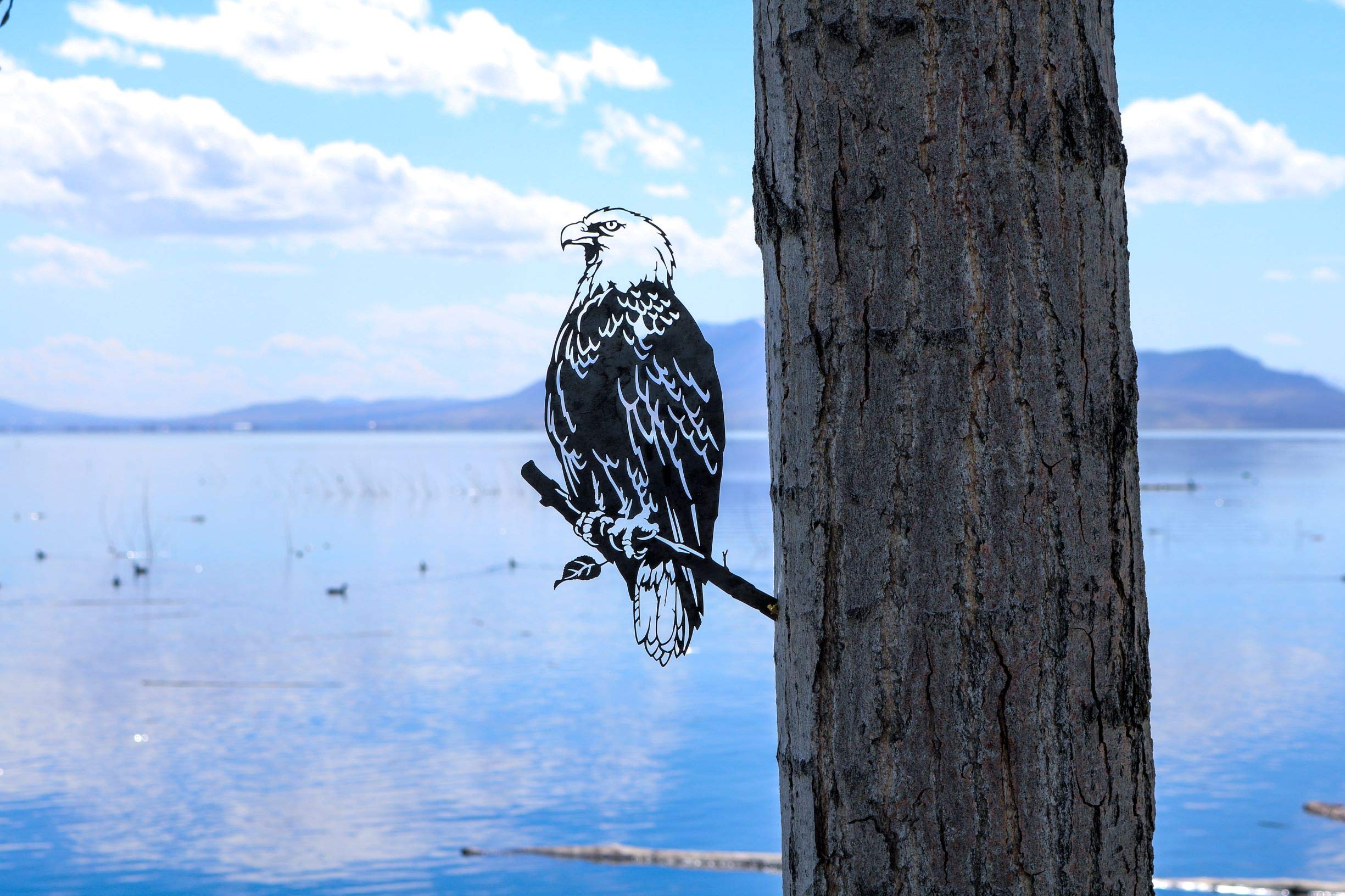Steel Bald Eagle Wall Decor | Handcrafted Metal Art for Garden, Backyard & Tree | Corten Steel Silhouette with Patina Rust Finish | Perfect for Outdoor & Rustic Home Decor