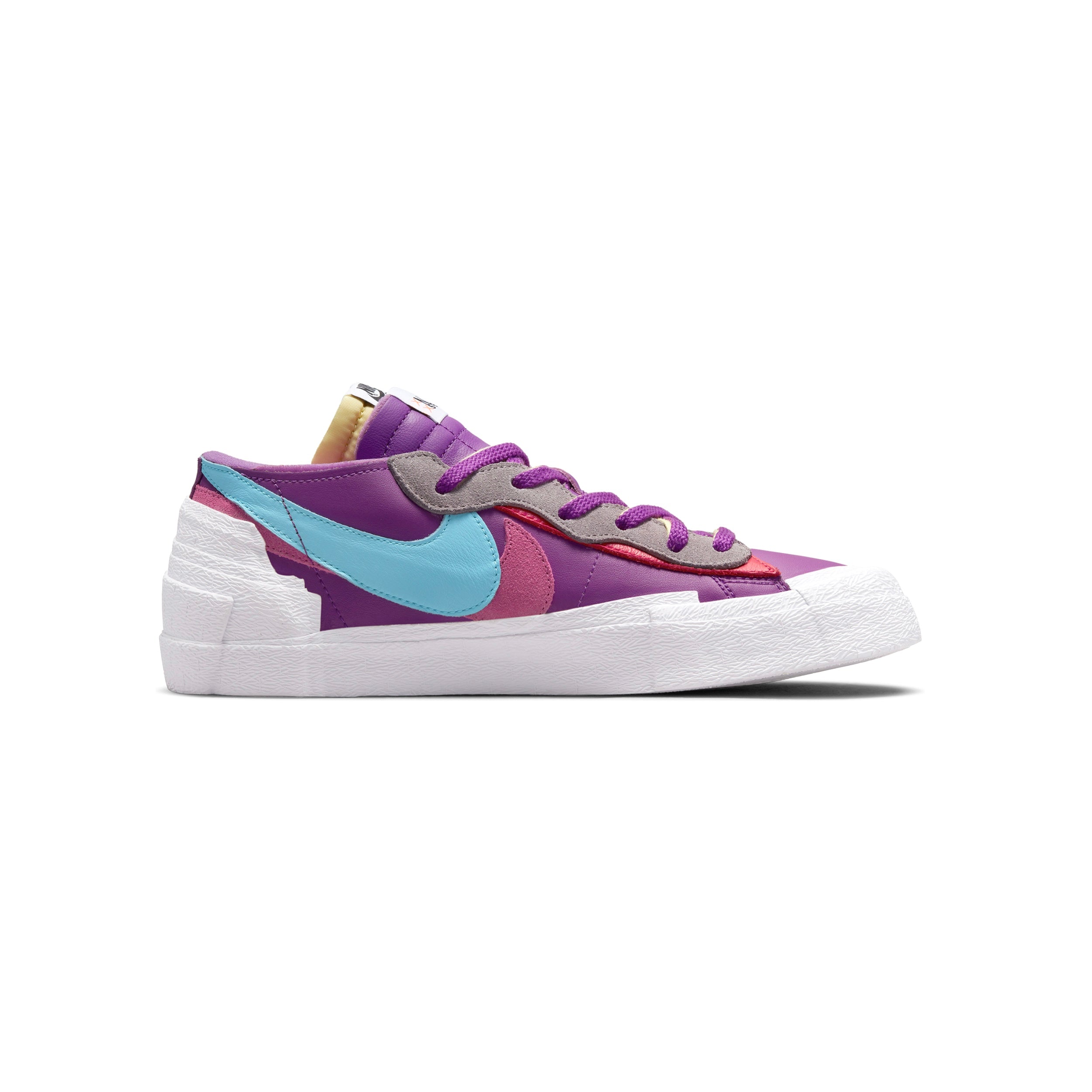 KAWS x Nike x Sacai Blazer Low Sneakers - Purple Dusk, Lagoon & Pulse White Colorway | Limited Edition Collab Shoes for Streetwear & Sneaker Collectors