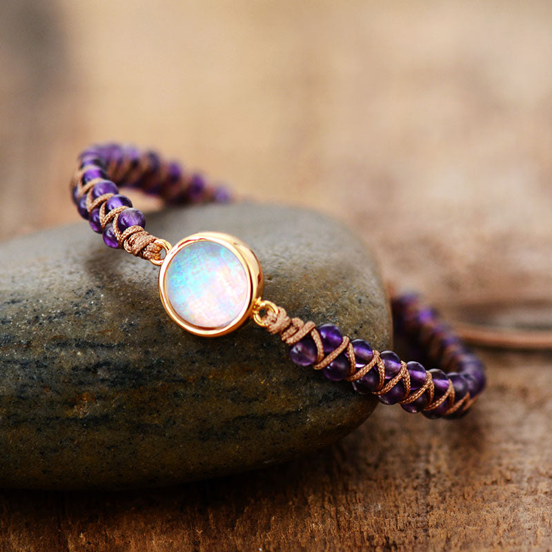 Amethyst Opal Stone Wrap Bracelet for Women - Bohemian Braided Yoga Friendship Bangle - Perfect for Meditation, Yoga & Boho Fashion Accessories