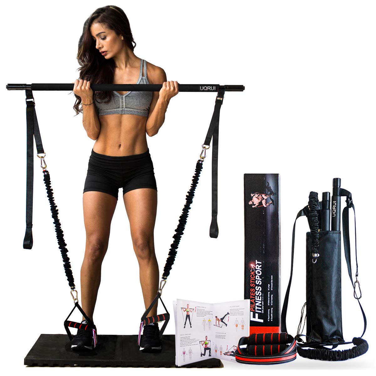 Adjustable Pilates Bar Kit with Resistance Bands - Portable Yoga Toning Stick for Home Gym, Full Body Workout Equipment (Includes User Guide) - Perfect for Pilates, Yoga, Strength Training & Home Fitness Routines