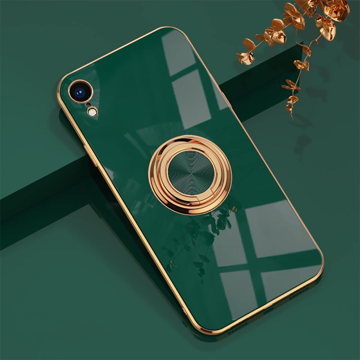 Premium 360° Rotating Magnetic Ring Holder Case for iPhone XR - Shockproof Silicone Cover with Strong Electroplated Magnet for Car Mount & Hands-Free Use (Dark Green) | Perfect for Driving, Working & Outdoor Activities