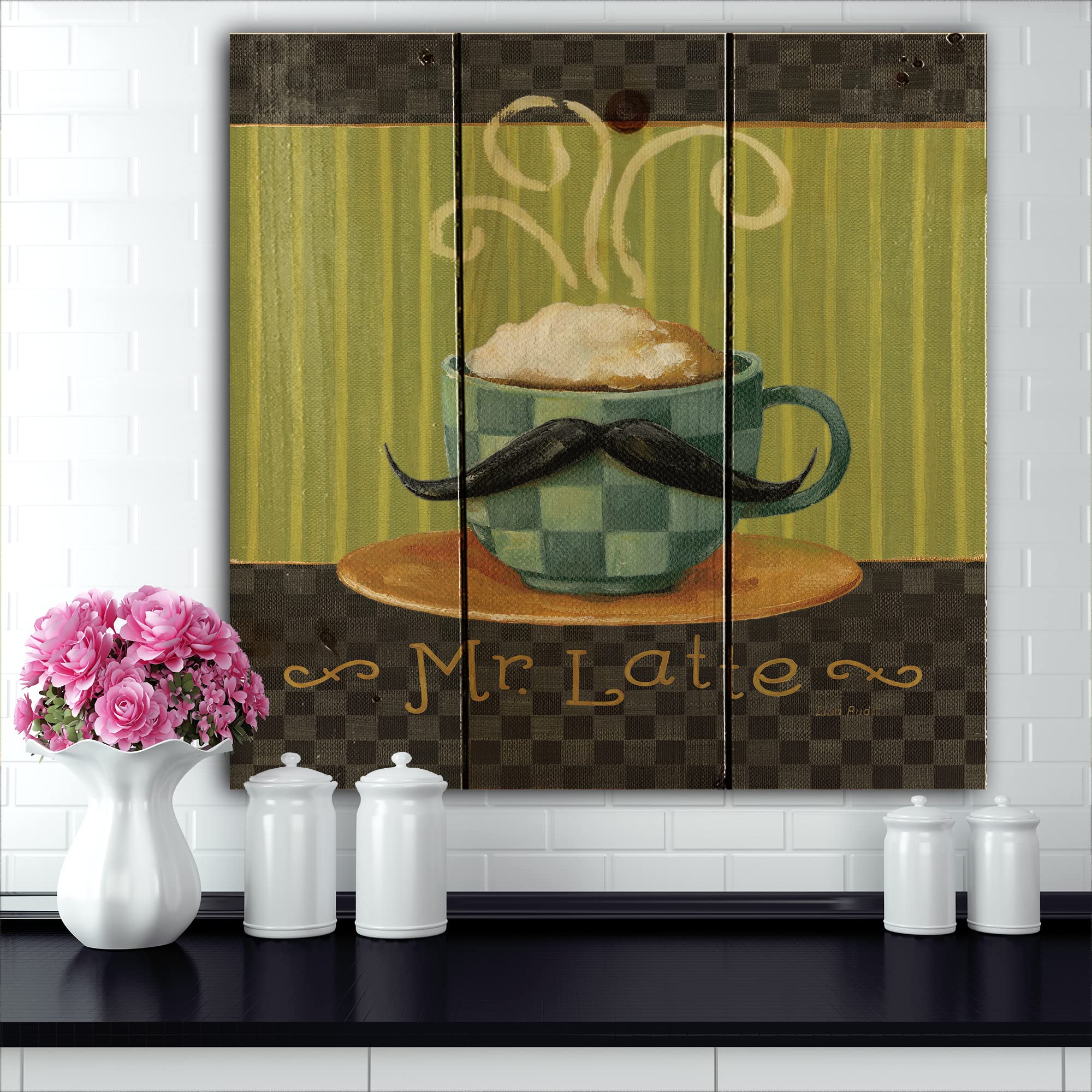 Kitchen Cafe Moustache Print on Pine Wood - 30x30 for Home Decor