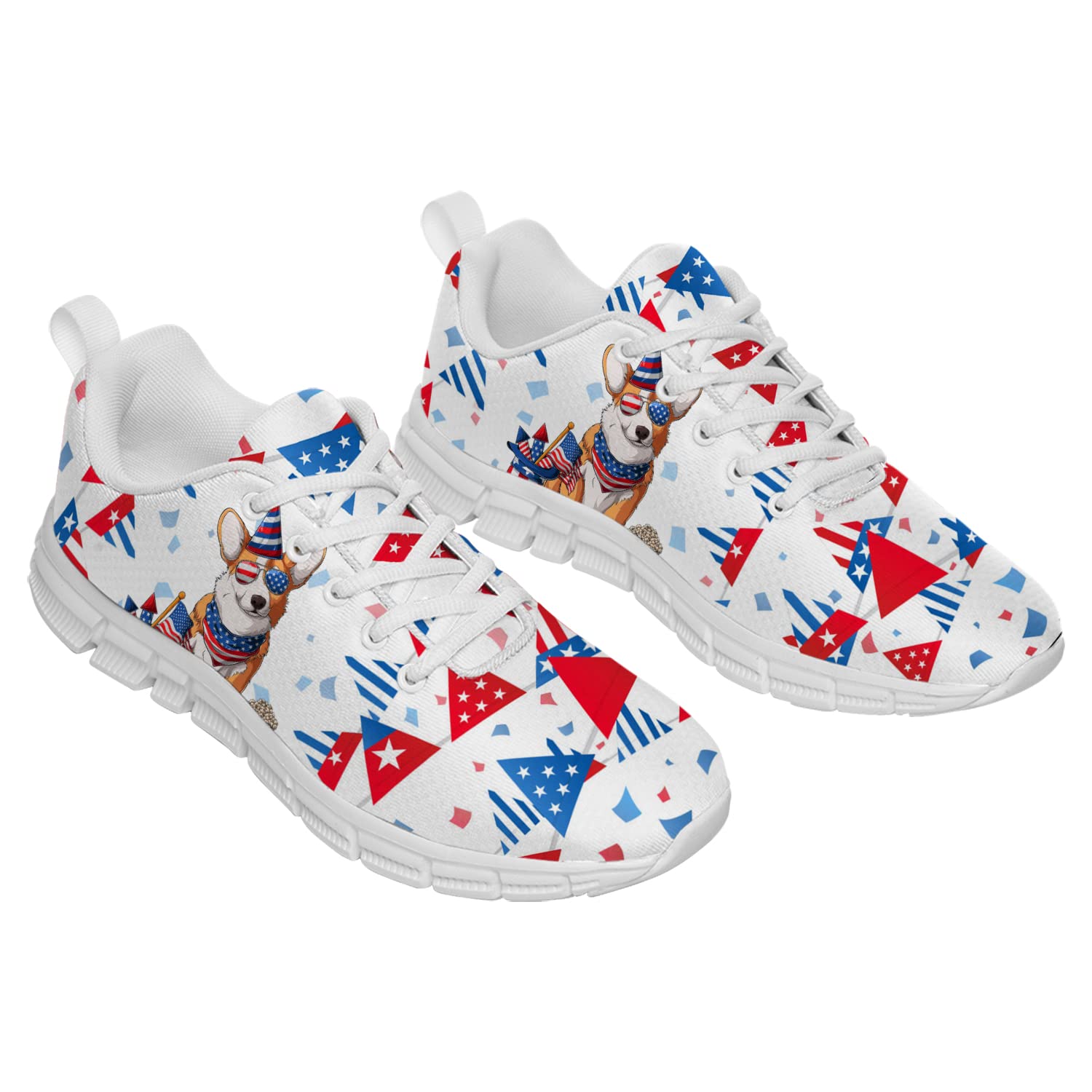 Custom 3D Printed Patriotic Welsh Corgi Sneakers for Women & Men - July 4th Themed Tennis Shoes (Men's Size 5, Women's Size 7) - Perfect Independence Day Gifts for Boys, Girls & Adults - Great for Casual Wear, Parties & Patriotic Events