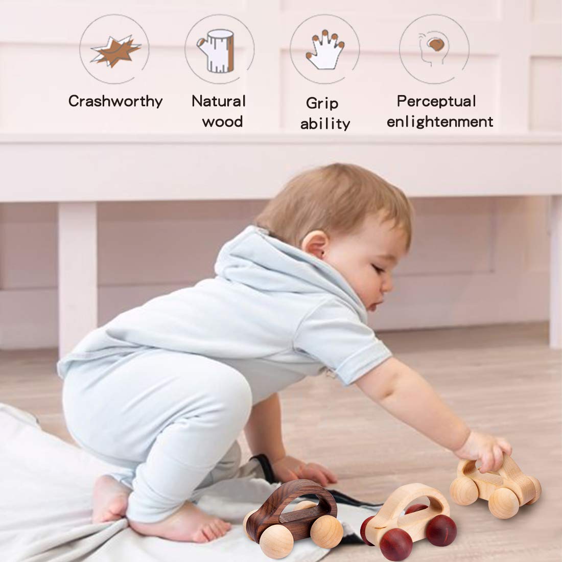 Personalized Wooden Toy Car Set - 2pc Montessori Baby Rattles, Natural Wood Toddler Gift for Boys & Girls - Perfect for Early Learning, Sensory Play & Baby Shower Gifts
