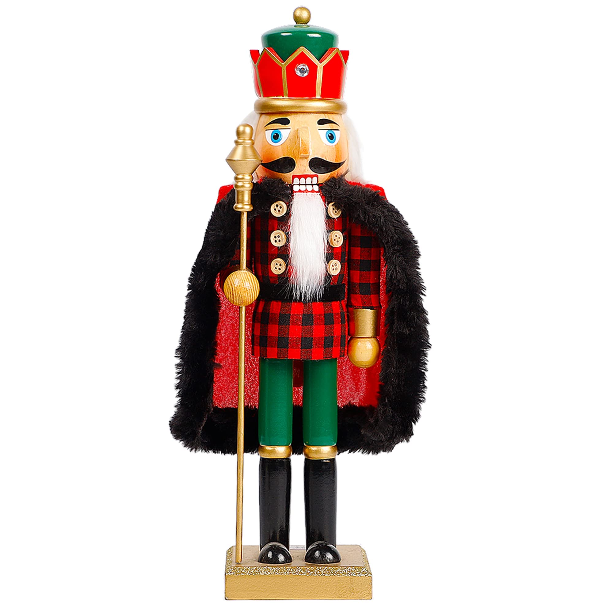 14 Inch Wooden Christmas Nutcracker King with Scepter - Large Holiday Tabletop Decor for Xmas Tree, Mantel & Festive Shelf Displays - Perfect for Holiday Parties, Home Decor & Gift Giving