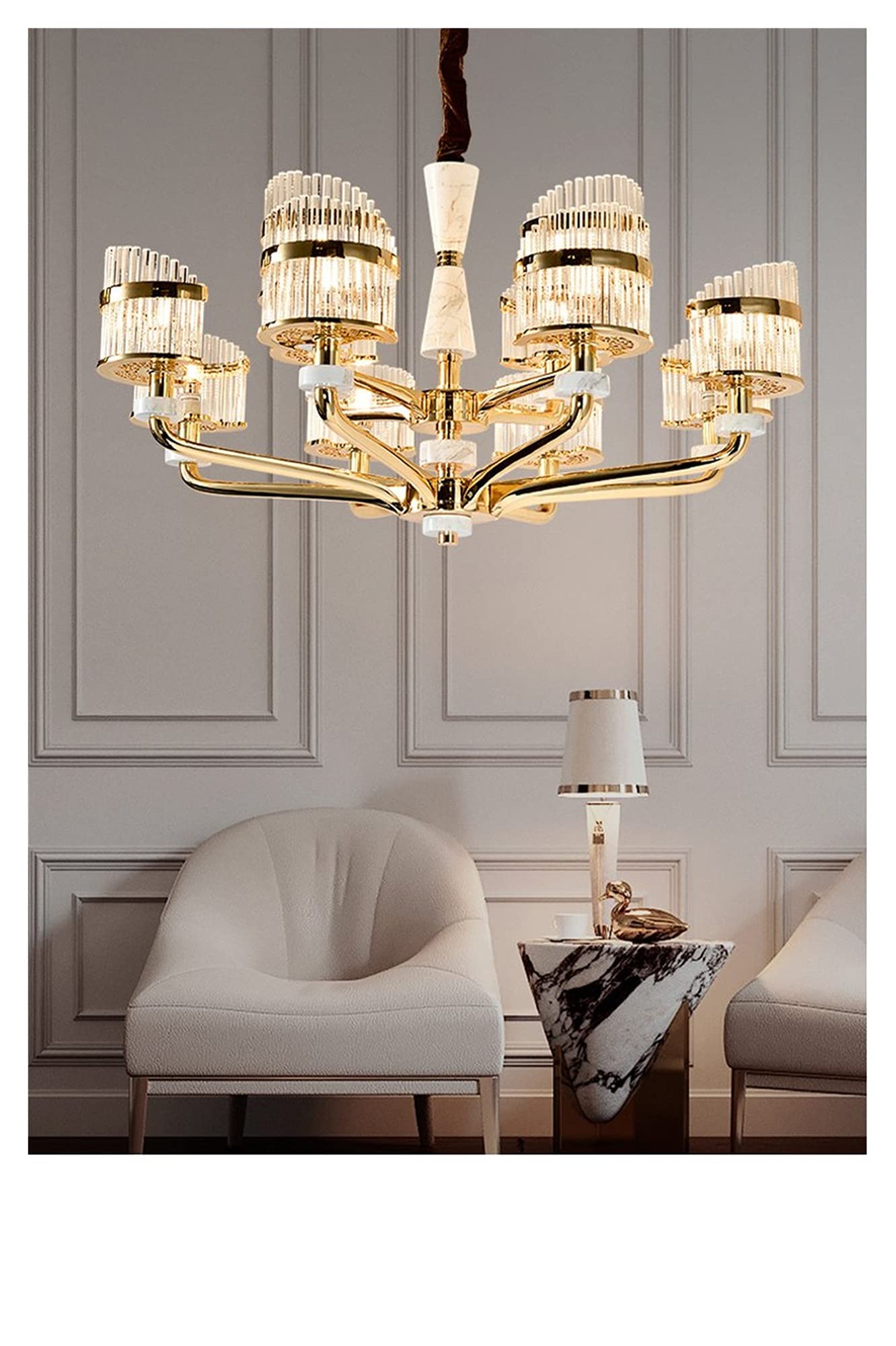 Modern LED Crystal Chandelier - Nordic Style Zinc Alloy Hanging Lamp with Jade Pendants for Living Room & Bedroom (6-Light) | Elegant Home Lighting for Dining Rooms, Hallways & Luxury Interiors