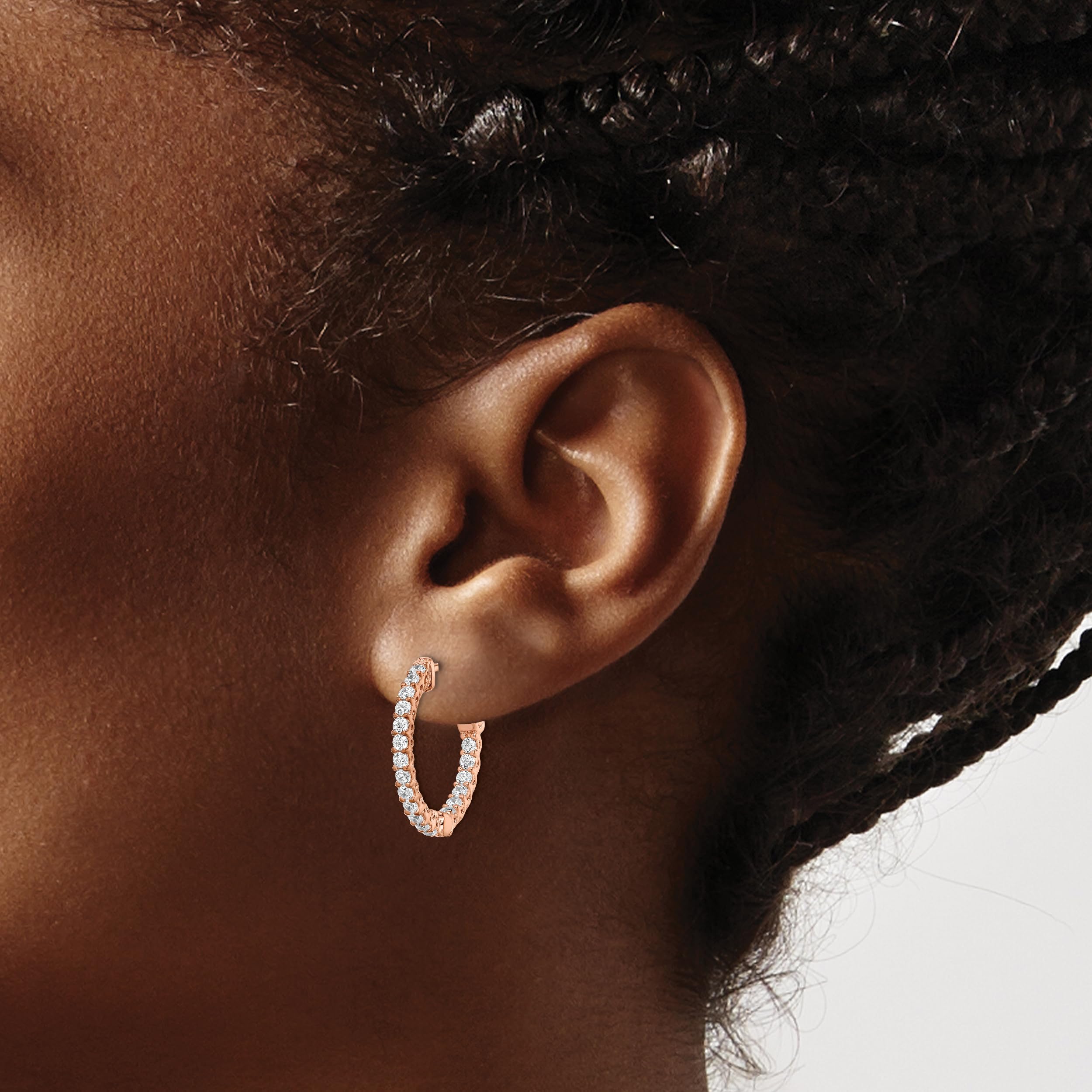 Sterling Silver Rose Gold CZ Hoop Earrings for Women - Elegant In & Out Design for Everyday Wear, Parties & Special Occasions