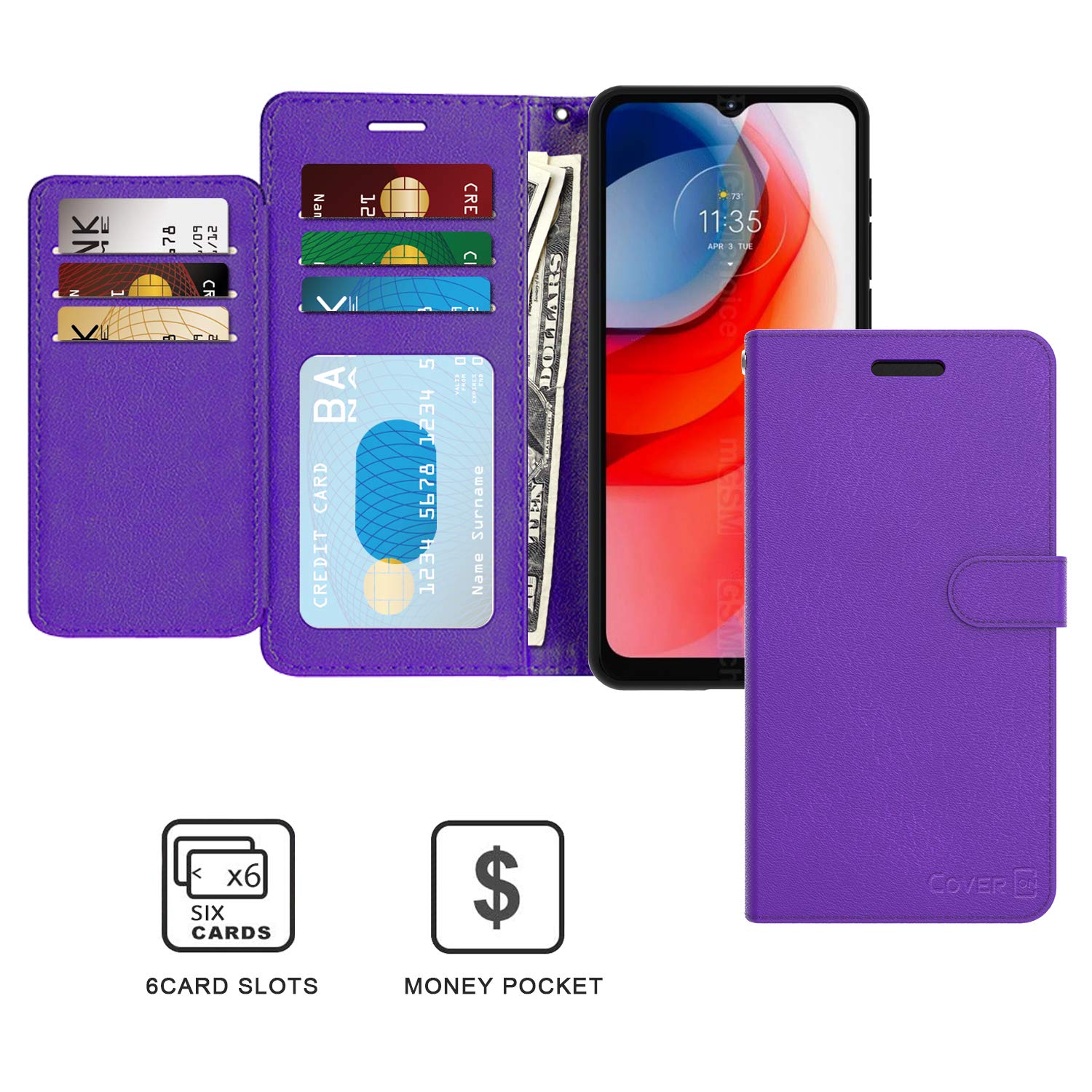 RFID Blocking PU Leather Flip Folio Stand Phone Case for Motorola Moto G Play 2021 | Wallet Pouch with Card Slots | Purple Protective Cover - Perfect for Daily Use, Travel & Business Meetings