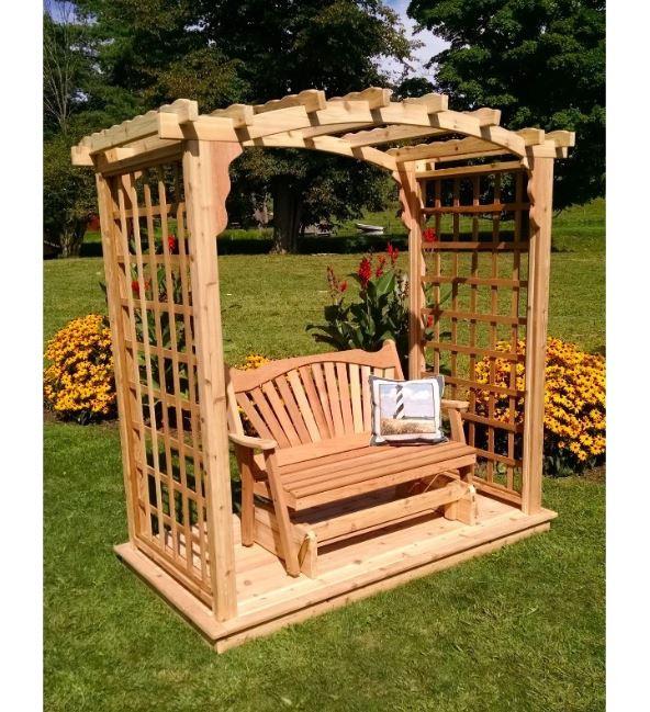 Amish Handcrafted Pine Cambridge Arbor with Glider - Solid Wood Outdoor Swing for Garden, Patio, and Backyard Relaxation