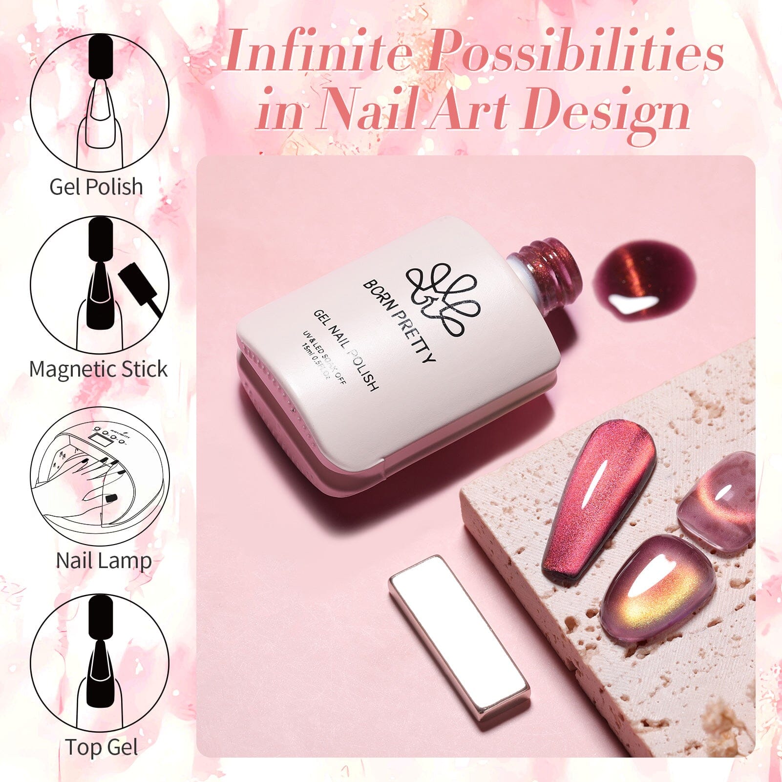 Red Glass Cat Magnetic Gel Polish 15ml - Long Lasting Nail Art Polish for Salon & Home Manicures - Perfect for Parties, Weddings & Special Occasions