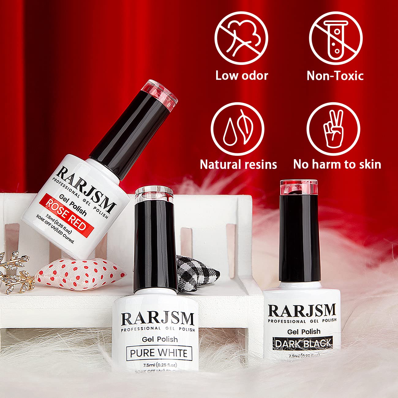 RARJSM Black & White Gel Nail Polish Kit - 3PCS 7.5ML Pastel Red Quick Dry Nail Polish with Thinner for French Manicure & Nail Art | DIY at Home or Salon | Requires UV/LED Lamp Curing | Perfect for Parties, Weddings & Professional Nail Services