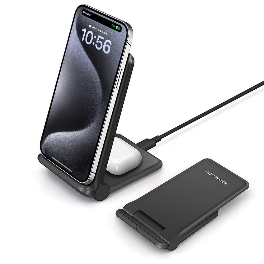 2-in-1 FDGAO Wireless Charging Station 20W Foldable Fast Charger for iPhone 16 Pro/15 Pro/14/13/12/11 Pro Max/XS/XR/8 & Samsung Galaxy S24/S23/S22/S21/S20 Ultra/S10/Note 20/10/9/8 - Perfect for Home, Office, and Travel Use