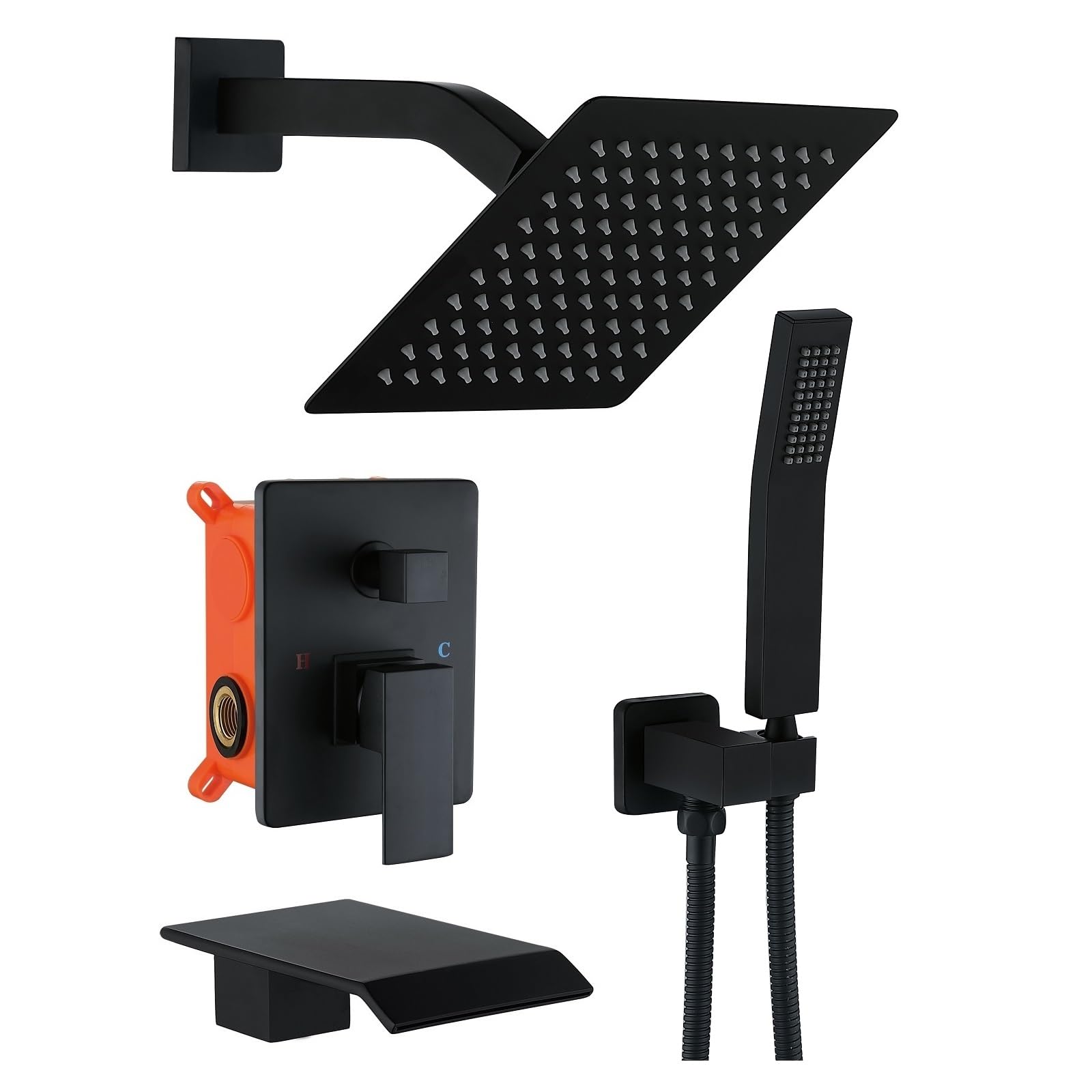 Premium Matte Black Bathtub Shower System - 8 Inch Rainfall Shower Head & Handheld Sprayer Combo for Luxurious Bathroom Upgrade | Perfect for Modern Homes & Spa-Like Experience