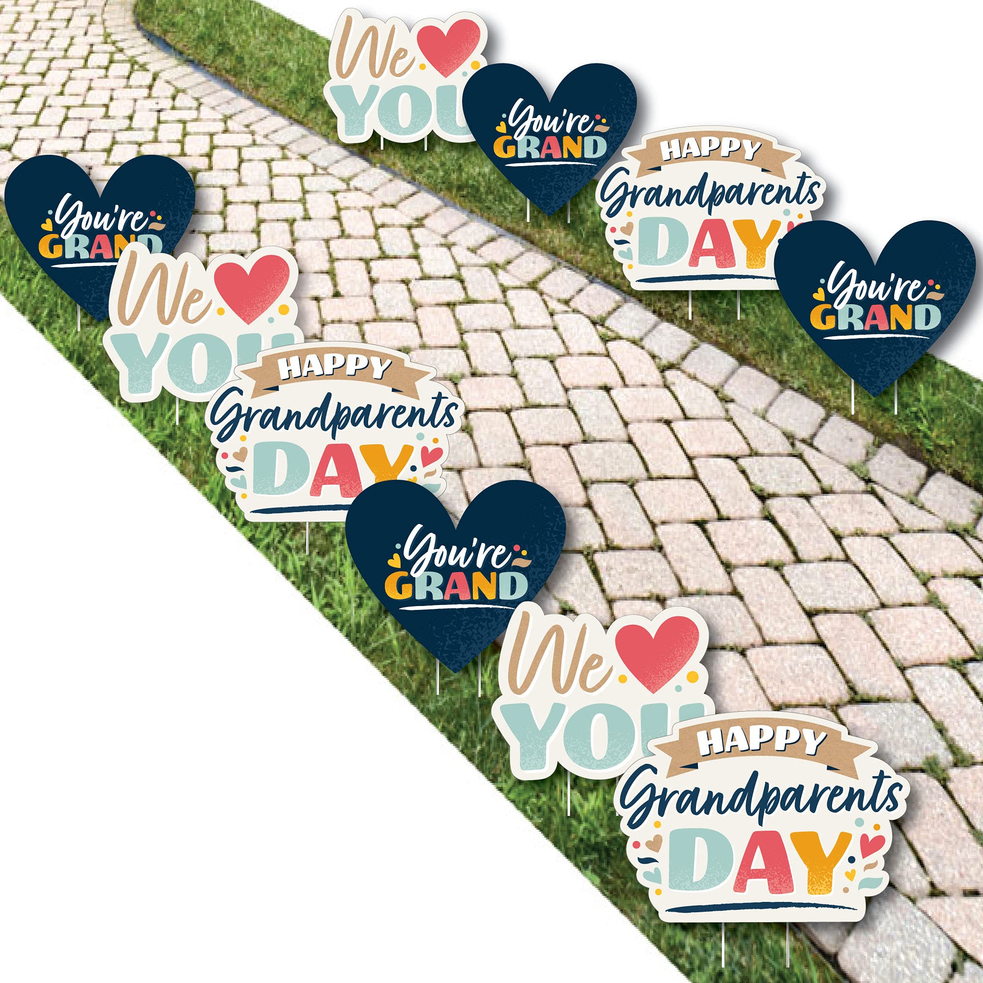 Happy Grandparents Day Heart Lawn Decorations - 10 Piece Outdoor Yard Sign Set for Grandma & Grandpa - Perfect for Backyard Celebrations, Family Reunions & Holiday Gatherings