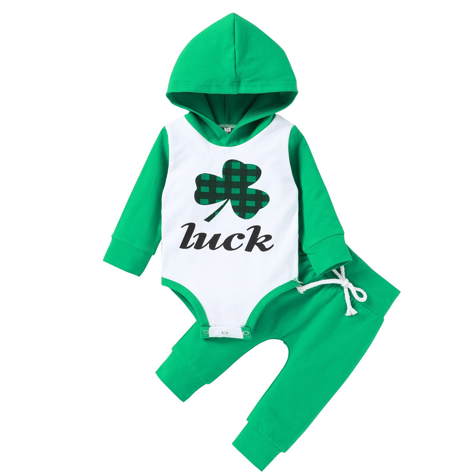 St. Patrick's Day Baby Clothes Set - 4 Leaf Clover Print Hooded Romper & Pants for Boys & Girls | Cute Holiday Outfit for Infants & Toddlers