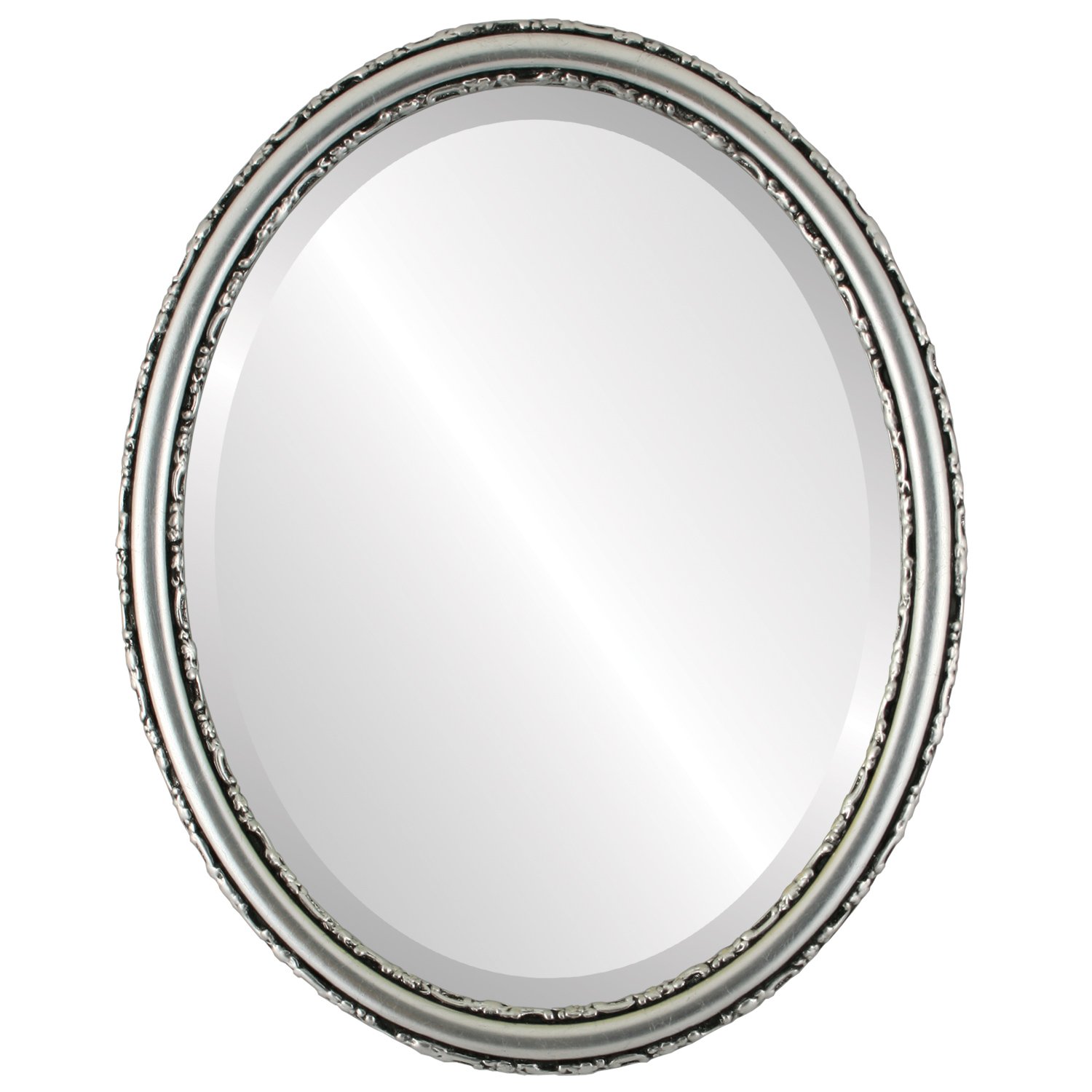 OVALCREST 22x26 Inch Oval Beveled Wall Mirror - Virginia Style Silver Leaf with Black Antique Finish - Elegant Home Decor for Living Room, Bedroom & Entryway