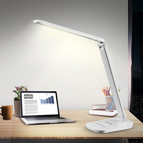 Uniware L5358WH Modern LED Desk Lamp with 4 Adjustable Brightness Levels & Flexible Arm - Perfect for Home Office, Study, Reading & Nightstand Lighting
