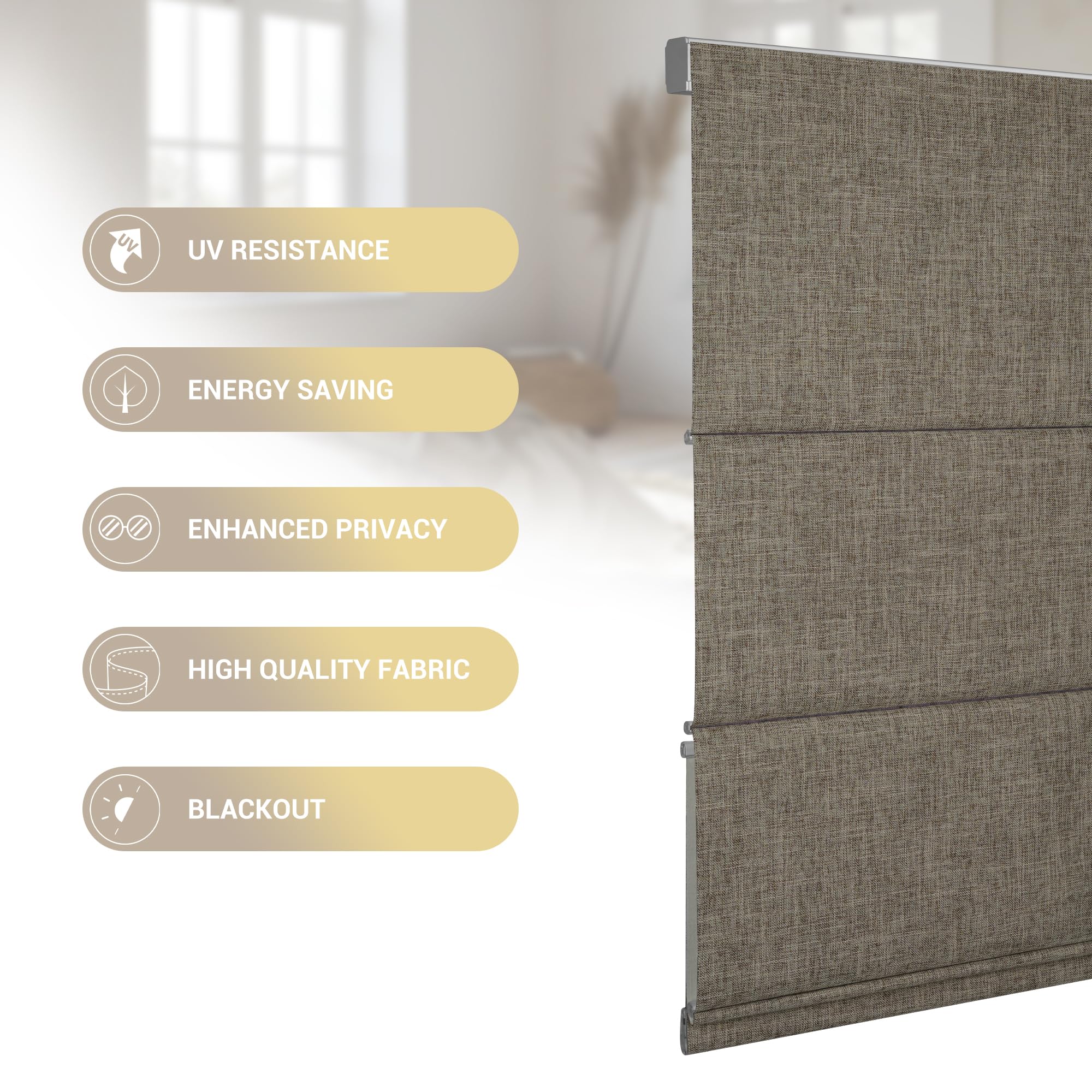 Blackout Cordless Roman Shades for Windows - Custom Linen Roman Blinds with Thermal Insulation & UV Protection - Perfect for Bedroom, Living Room & Kitchen (46