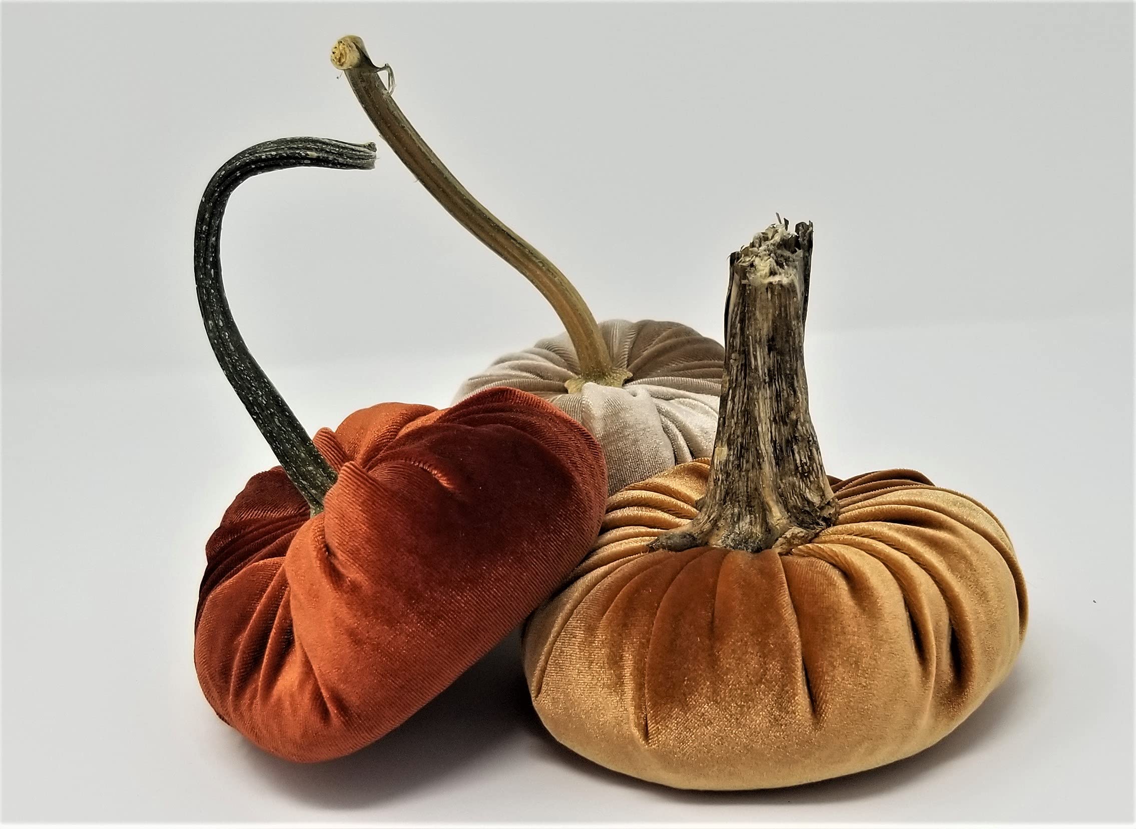 Velvet Pumpkins with Real Stems - Fall Harvest Decor for Thanksgiving, Autumn Home Decor & Seasonal Table Centerpieces