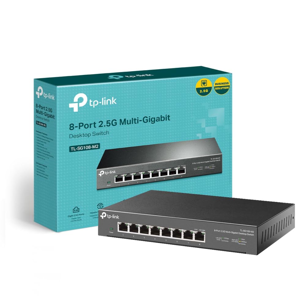 TP-Link TL-SG108-M2 8-Port 2.5G Gigabit Ethernet Switch | Metal Desktop/Wall Mount Network Switch | Plug & Play, Energy Efficient, Silent Operation | Ideal for Home Office, Gaming & Small Business Networks