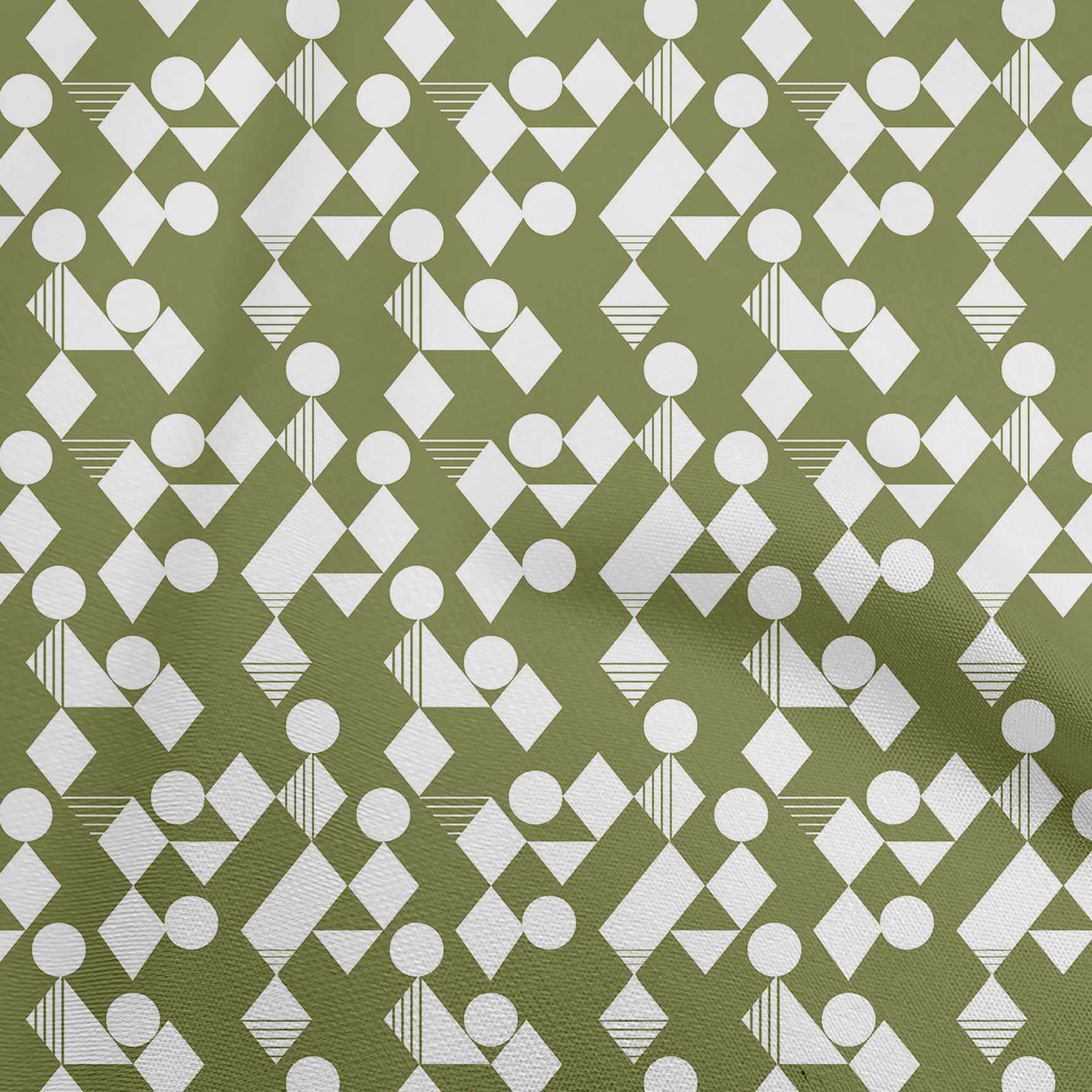 Premium Cotton Poplin Fabric - Forest Green Geometric Print, 42