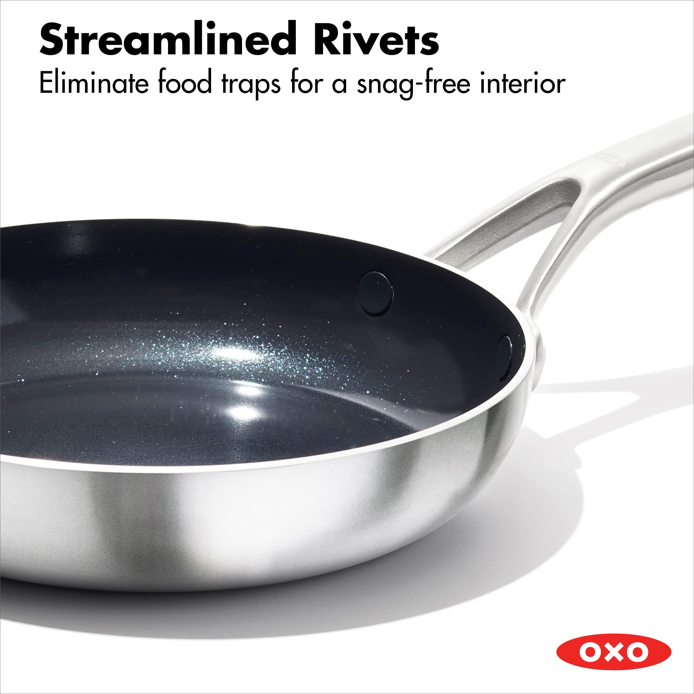 OXO Mira 12-Inch Stainless Steel Frying Pan Skillet - Tri-Ply Multi-Clad Construction, PFAS-Free Ceramic Nonstick Coating, Induction Compatible, Oven & Dishwasher Safe - Perfect for Searing, Frying & Sauteing - Ideal for Home Cooking, Restaurants & Professional Kitchens