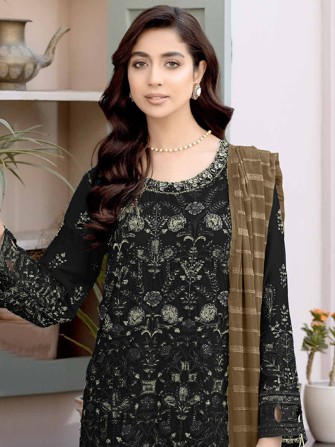 Elegant Black Heavy Designer Semi Stitched Pant Suit with Multi-Thread Embroidery Handwork - Perfect for Weddings, Parties & Formal Events