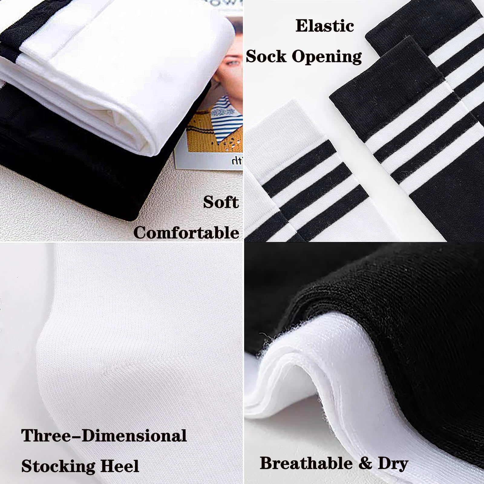 KEYRI 2 Pairs Women's Knee High Socks - Soft Calf Stockings for Girls & Women, Mid-Thigh Silk Socks with 3 Stripes, One Size Fits Most - Perfect for Casual Wear, Office Outfits and Winter Fashion