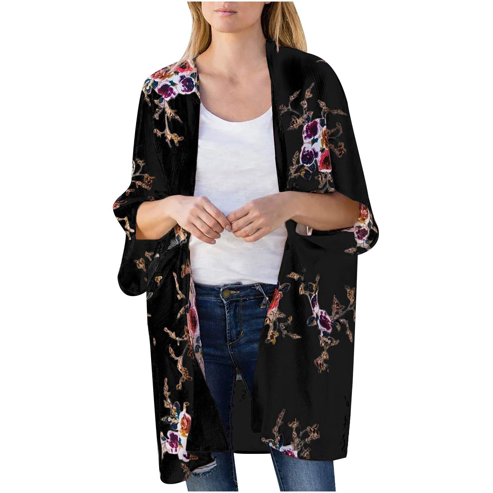Lovor Women's Floral Kimono Duster Cardigan - Short Sleeve Oversized Beach Cover Up for Swimsuits | Plus Size Lightweight Summer Wrap | Perfect for Pool, Beach & Vacation Outfits