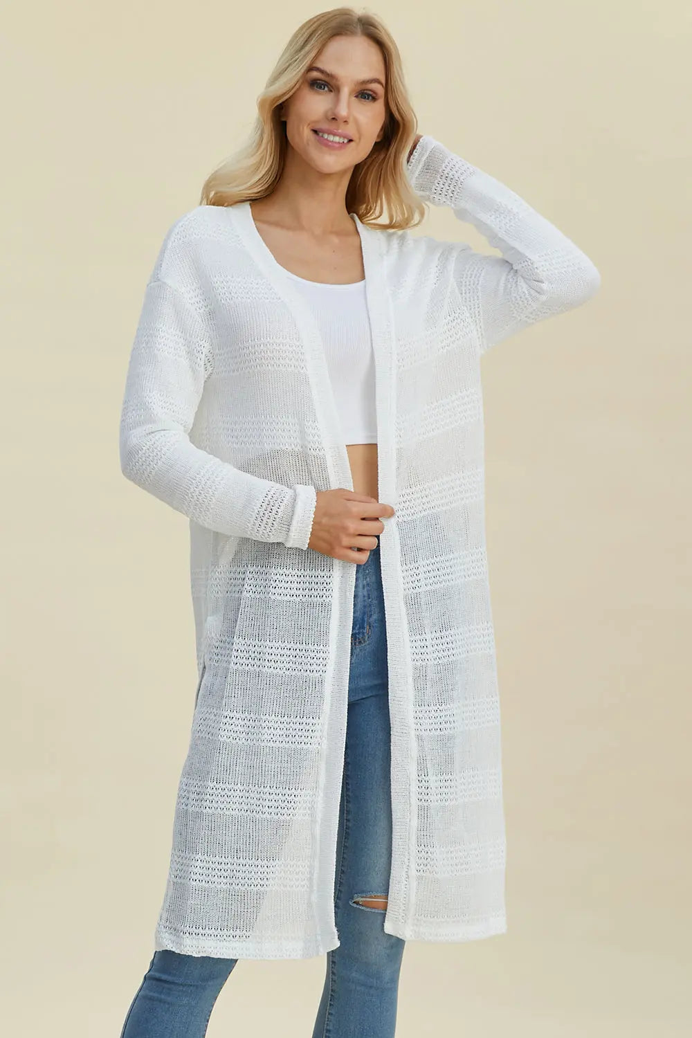 Double Take Full Size Open Front Longline Cardigan for Women | Soft & Cozy Knit Sweater | Perfect for Layering, Office Wear & Casual Outfits