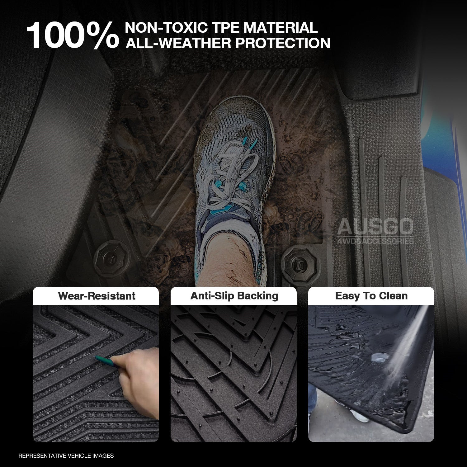 5D Injection Floor Mats & Black Door Sills for Mazda BT-50 BT50 Dual Cab 2011-2020 | All-Weather Protection & Stylish Interior Upgrade for Pickup Trucks