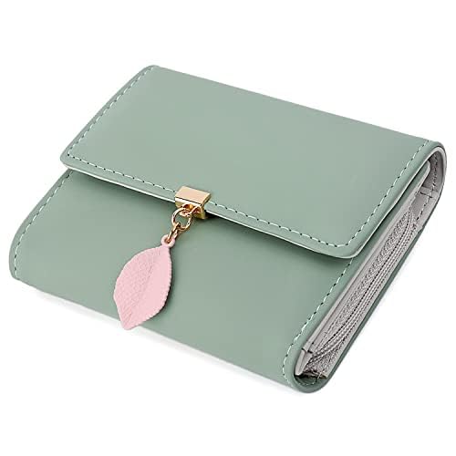 UTO RFID Blocking Wallet for Women - PU Leather Leaf Pendant Card Holder with Zipper Coin Purse | Phone & Checkbook Organizer | Perfect for Travel, Shopping & Everyday Use